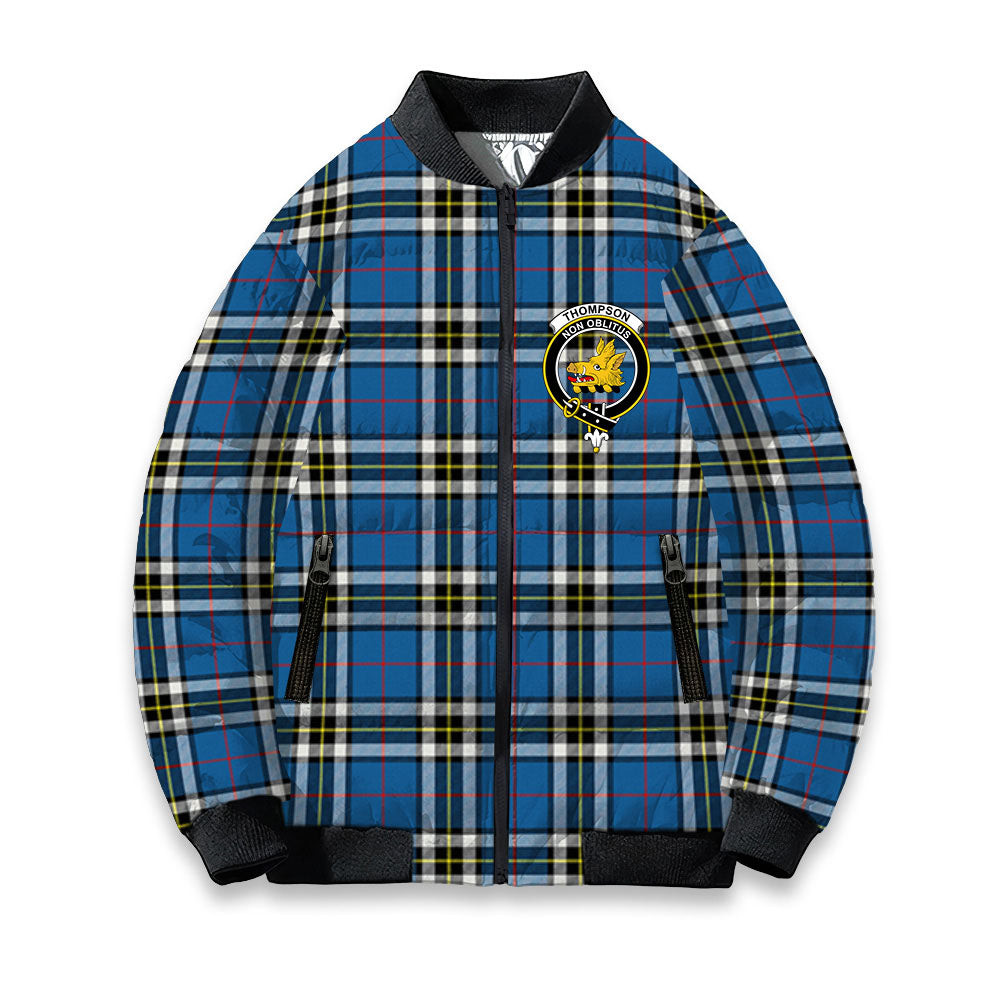 ScotsTee Shop Scottish Thompson Society Dress Blue Modern Crest Tartan Bomber Puffer Jacket