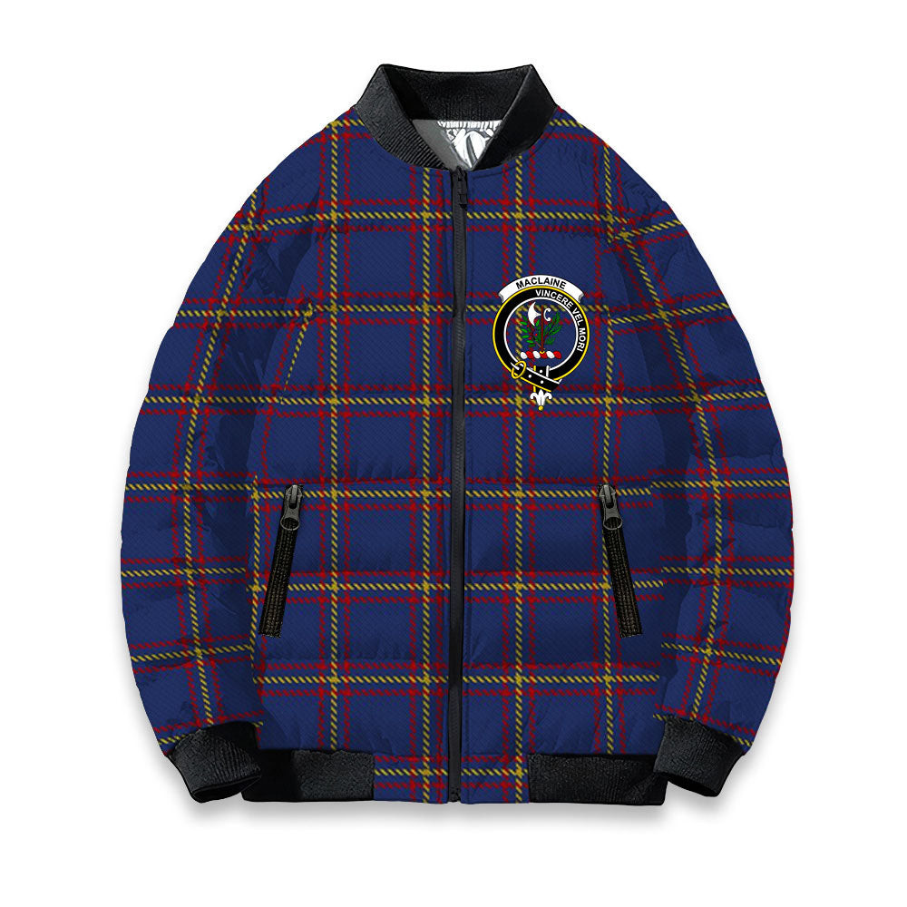 ScotsTee Shop Scottish MacLaine of Lochbuie Crest Tartan Bomber Puffer Jacket