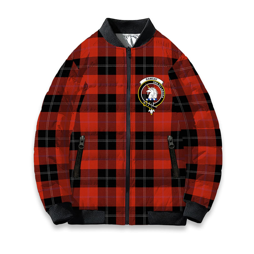 ScotsTee Shop Scottish Ramsay of Dalhousie (Ramsay Red) Ancient Crest Tartan Bomber Puffer Jacket