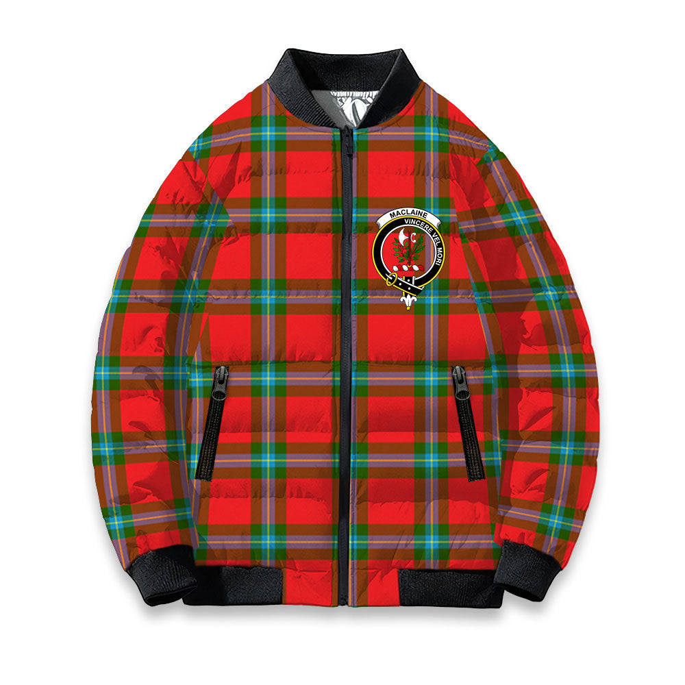 ScotsTee Shop Scottish MacLaine of Loch Buie Crest Tartan Bomber Puffer Jacket