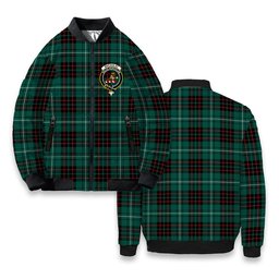ScotsTee Shop Scottish MacAulay of Lewis Modern Crest Tartan Bomber Puffer Jacket