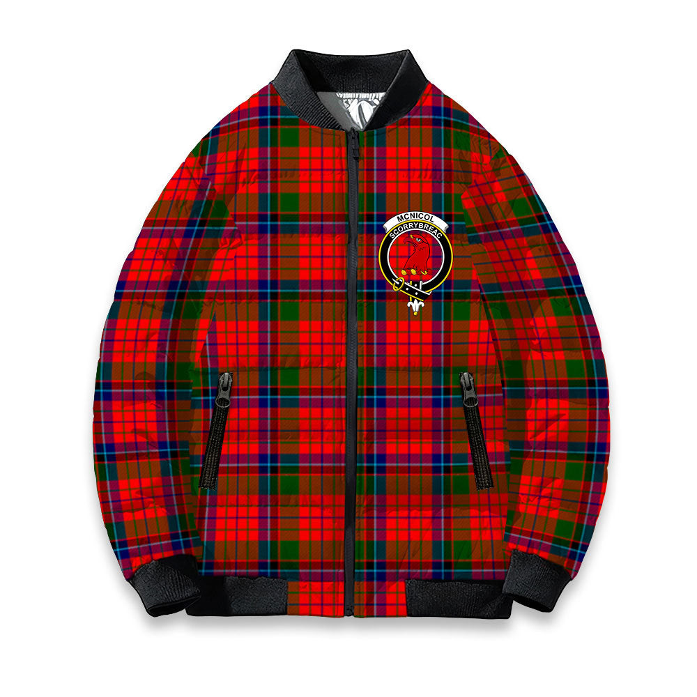 ScotsTee Shop Scottish McNicol of Scorrybreac Crest Tartan Bomber Puffer Jacket