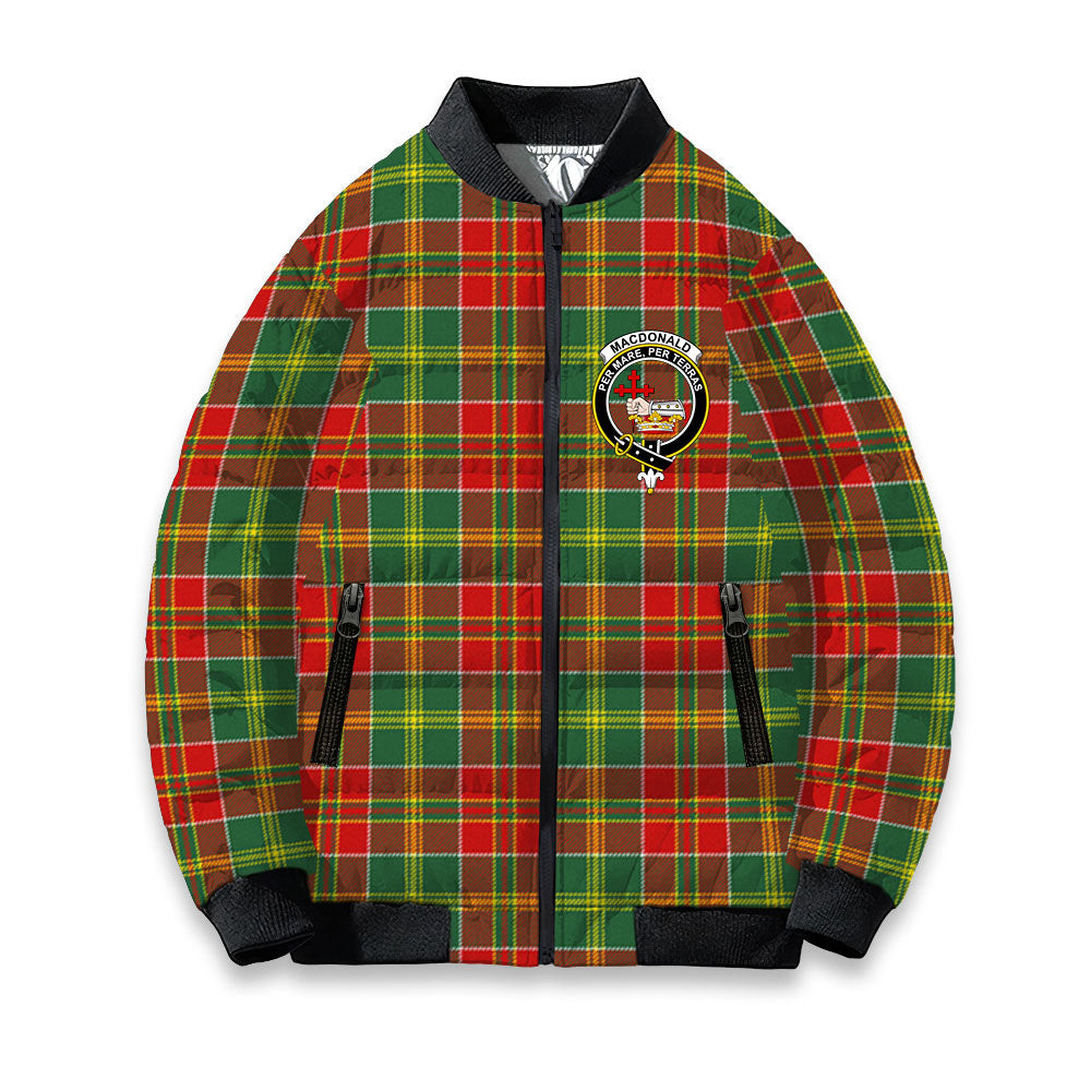 ScotsTee Shop Scottish MacDonald of Kingsburgh Modern Crest Tartan Bomber Puffer Jacket