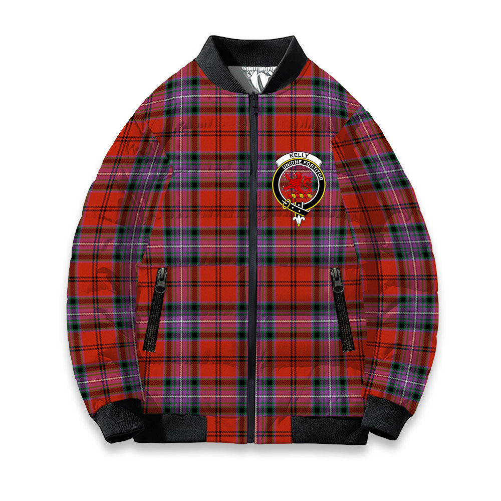 ScotsTee Shop Scottish Kelly of Sleat Red Ancient Crest Tartan Bomber Puffer Jacket