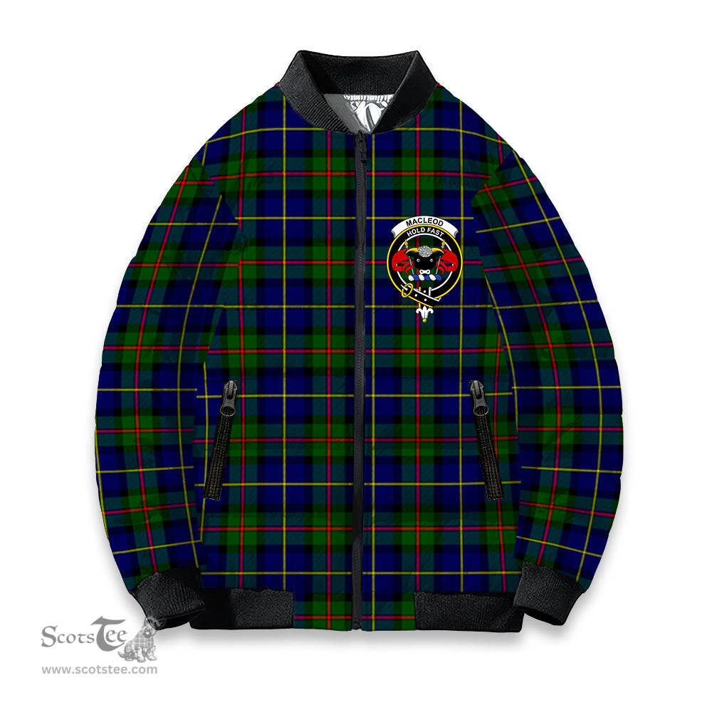 ScotsTee Shop Scottish MacLeod of Harris Modern Crest Tartan Bomber Puffer Jacket