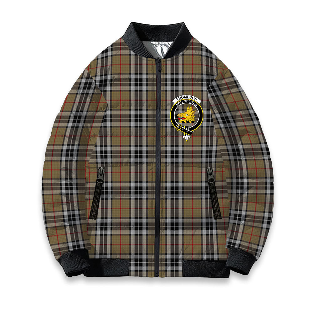 ScotsTee Shop Scottish Thompson Camel Crest Tartan Bomber Puffer Jacket