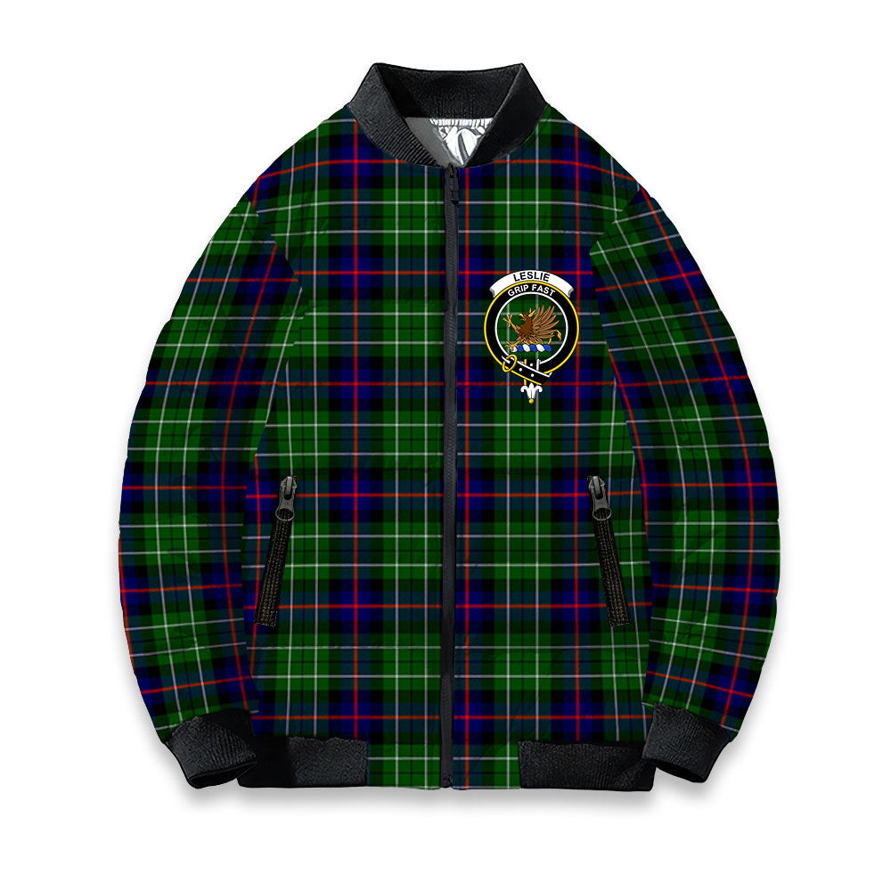 ScotsTee Shop Scottish Leslie Hunting SC Crest Tartan Bomber Puffer Jacket