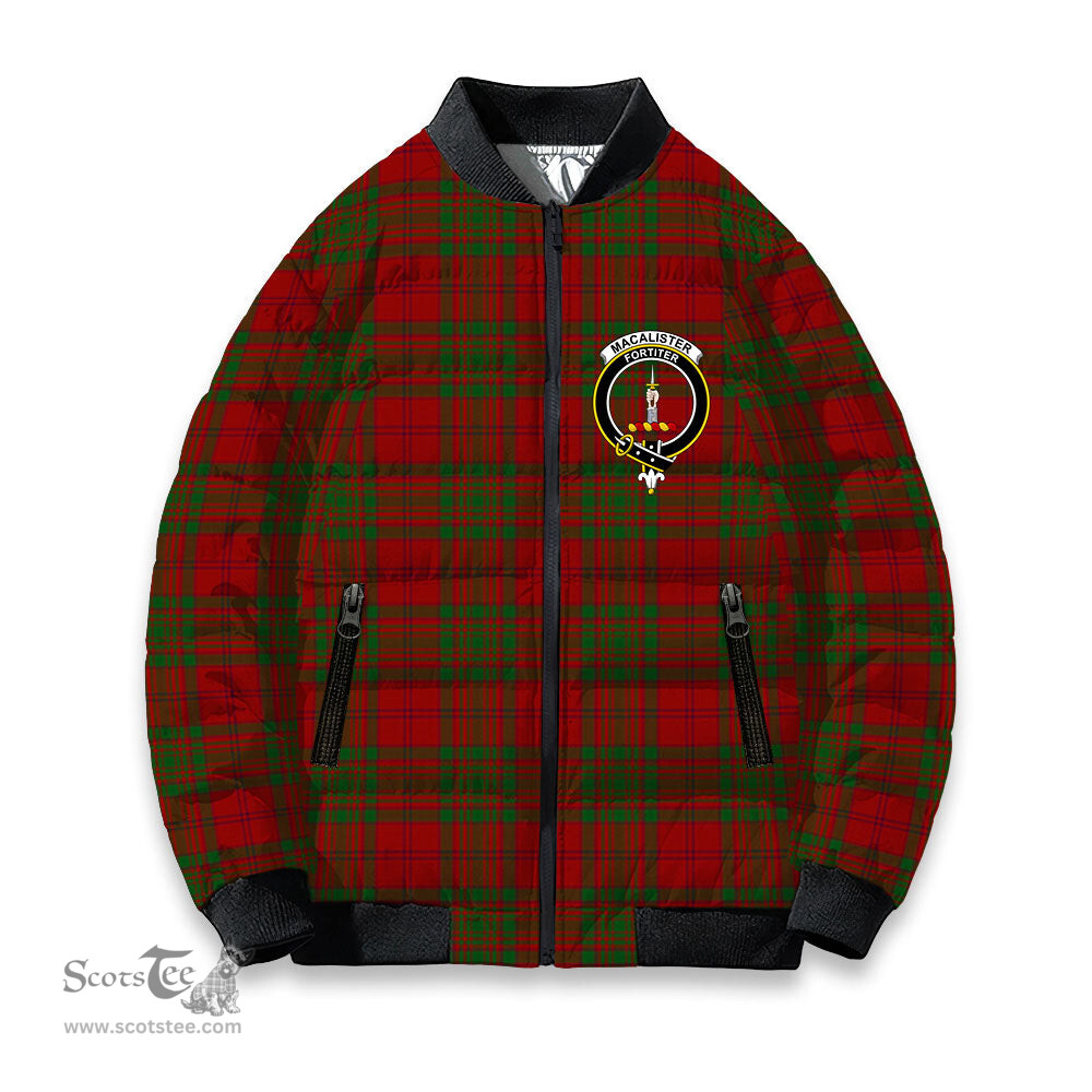 ScotsTee Shop Scottish MacAlister of Glenbarr Crest Tartan Bomber Puffer Jacket