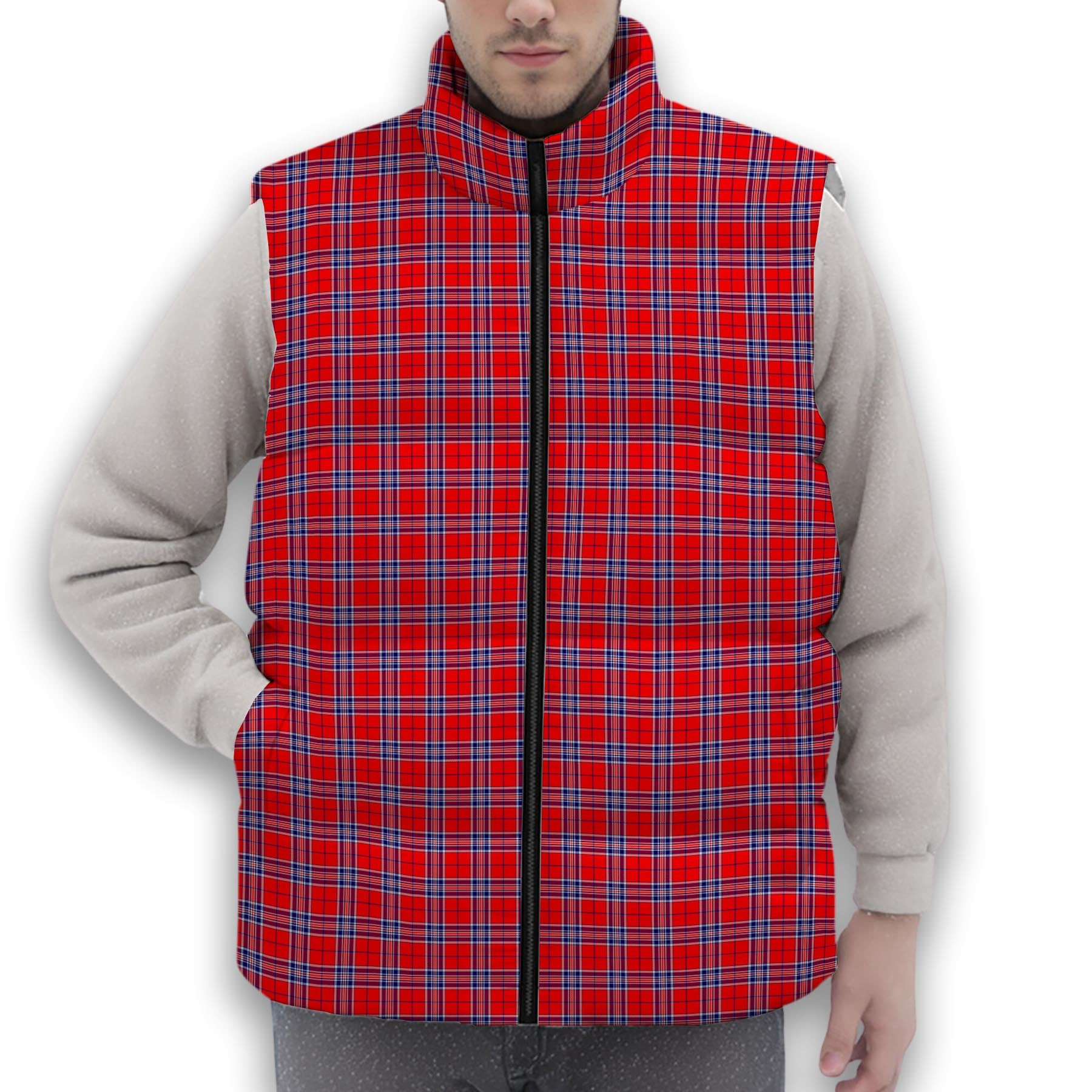 ScotsTee Shop Scottish American National Premium Tartan Puffer Vest Winter White Duck Down Vest Sleeveless