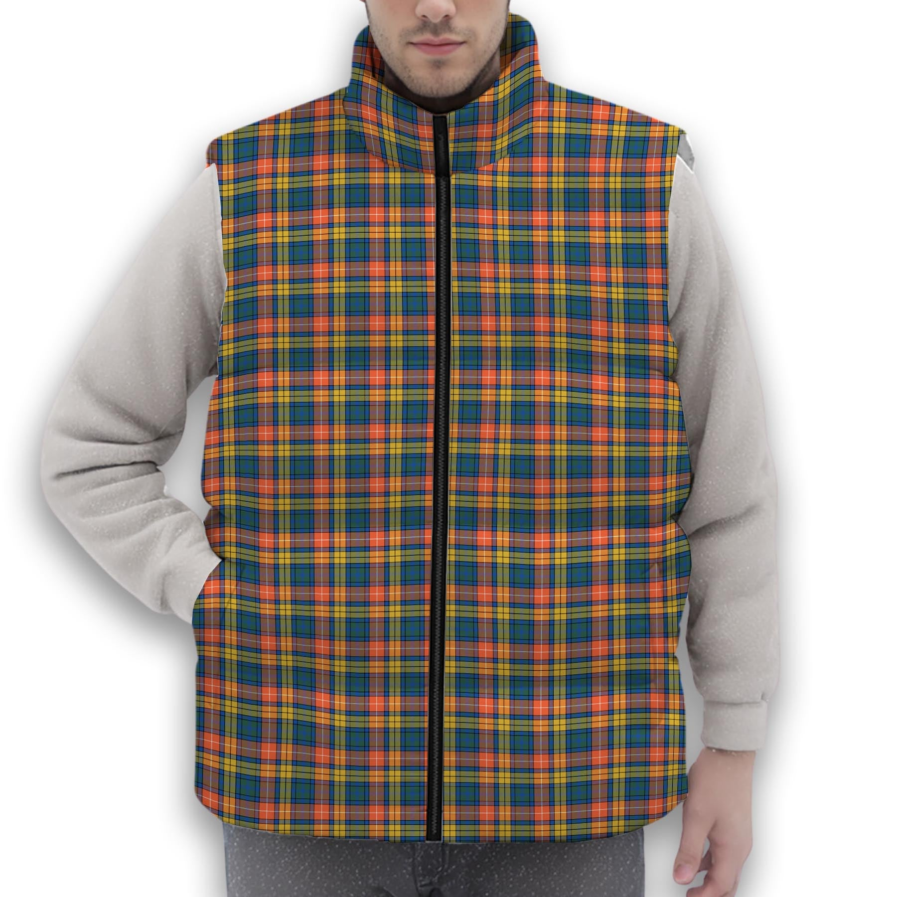 ScotsTee Shop Scottish Buchanan Ancient Premium Tartan Puffer Vest Winter White Duck Down Vest Sleeveless