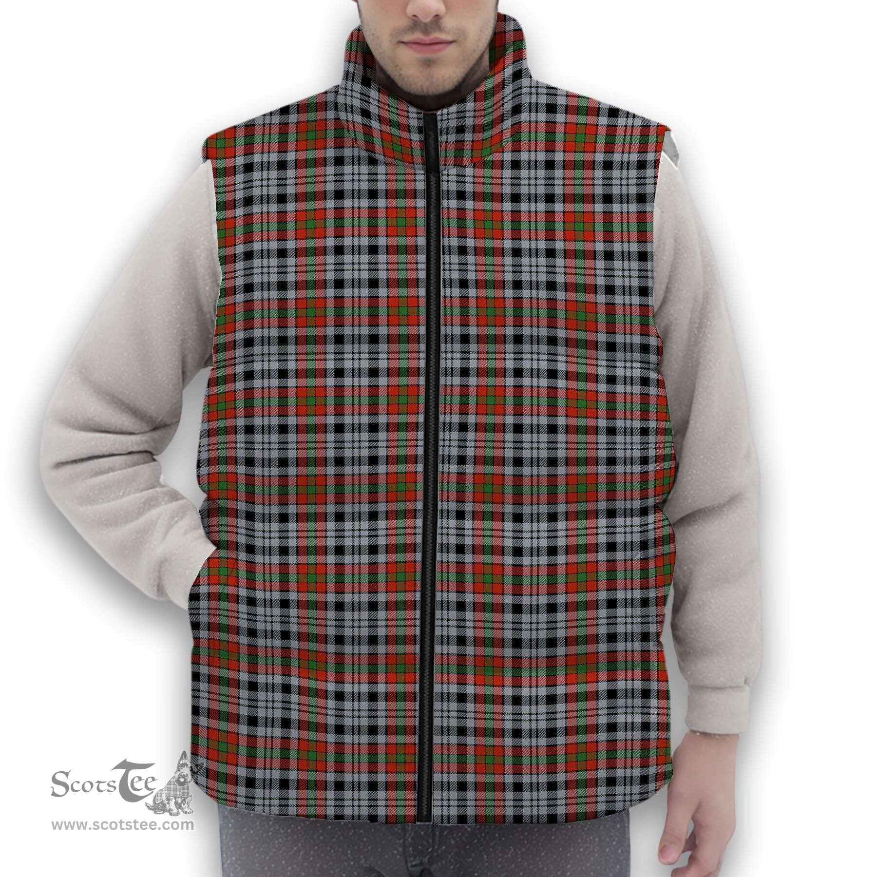 ScotsTee Shop Scottish Borthwick Dress Ancient Premium Tartan Puffer Vest Winter White Duck Down Vest Sleeveless