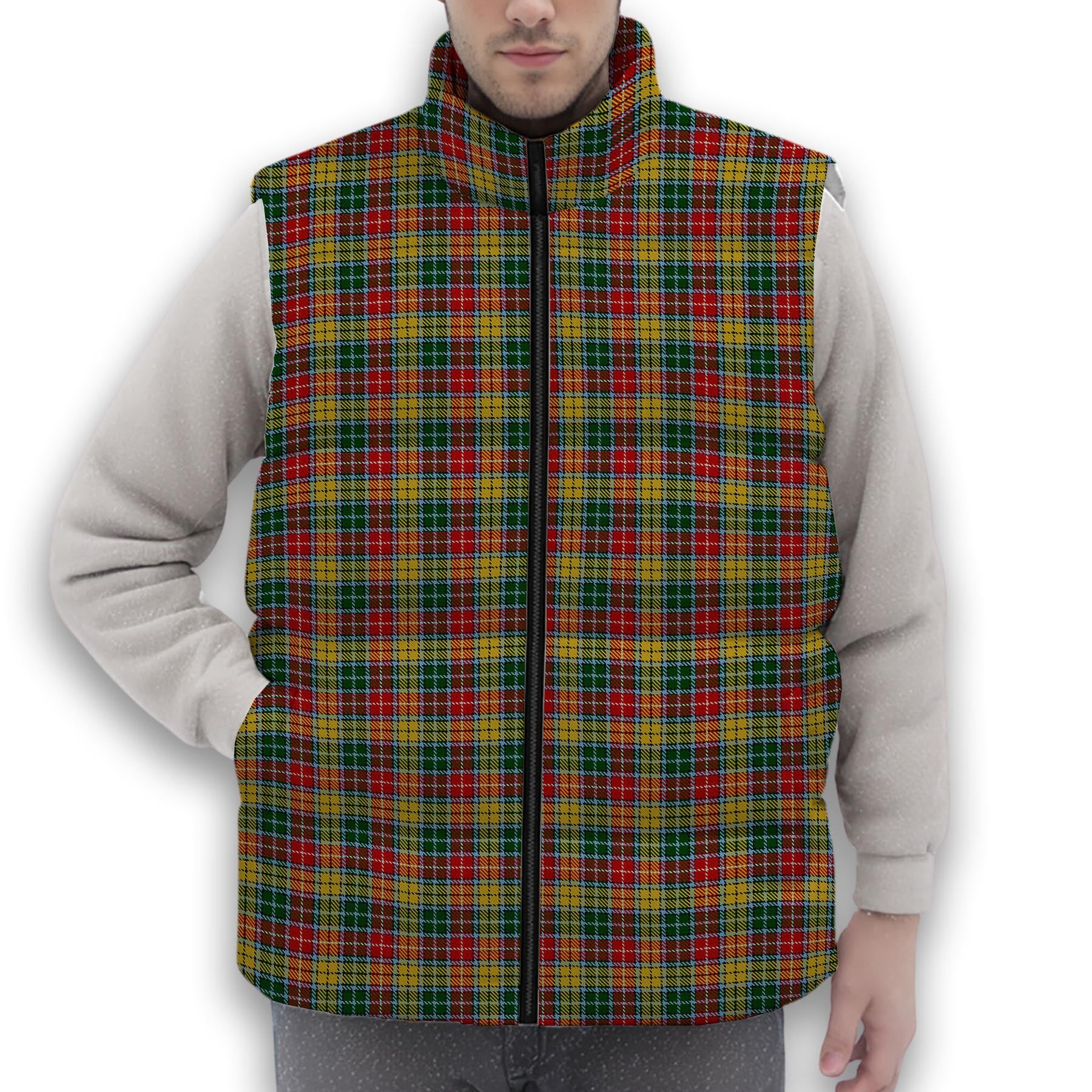 ScotsTee Shop Scottish Buchanan 1850 Premium Tartan Puffer Vest Winter White Duck Down Vest Sleeveless