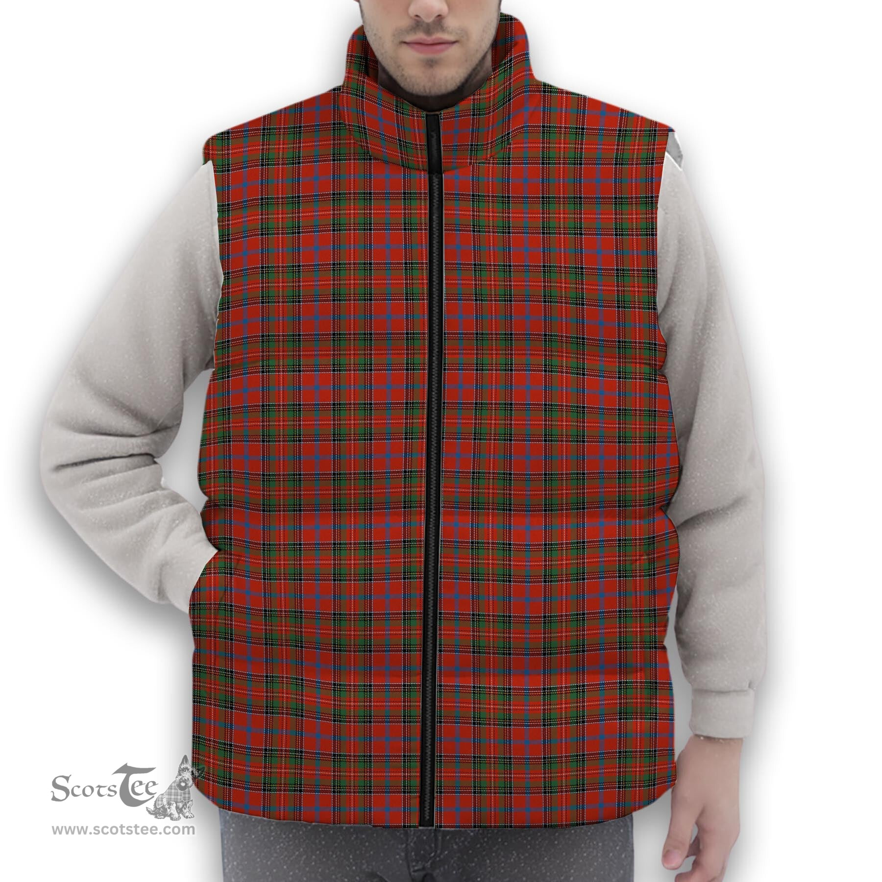 ScotsTee Shop Scottish Brown of Castledean (Broun of Castledean) Ancient Premium Tartan Puffer Vest Winter White Duck Down Vest Sleeveless