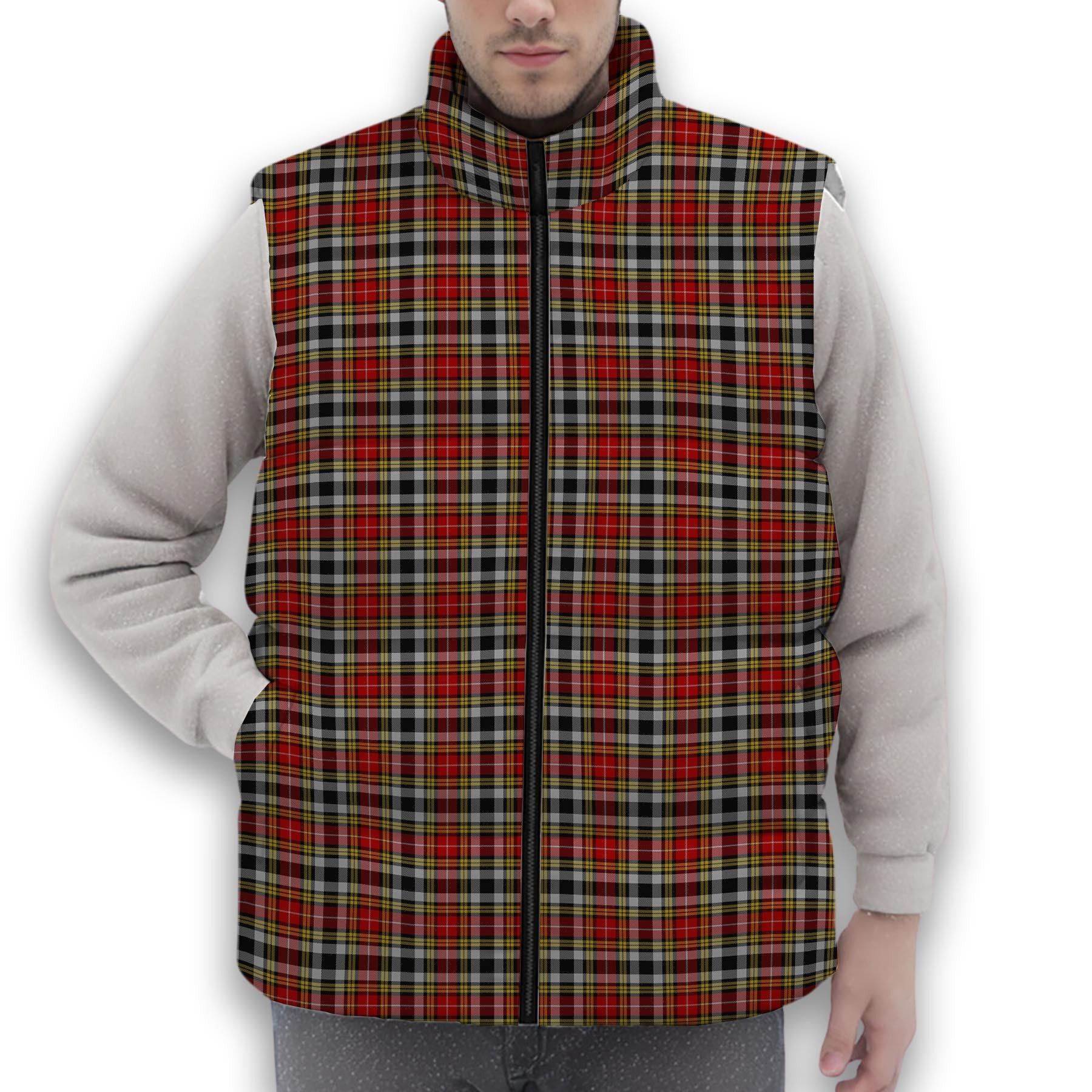 ScotsTee Shop Scottish Buchanan Old Dress Premium Tartan Puffer Vest Winter White Duck Down Vest Sleeveless