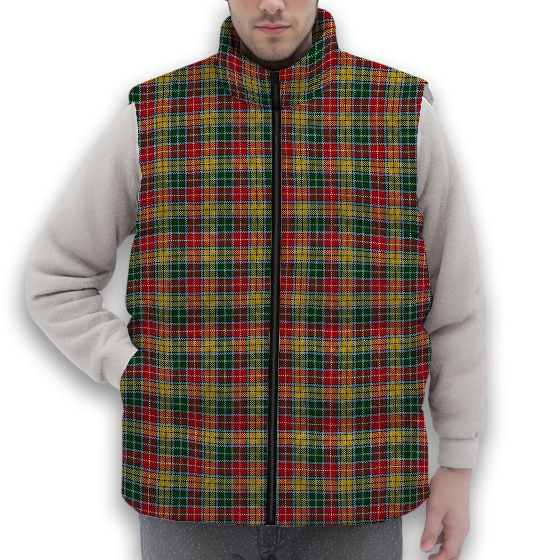ScotsTee Shop Scottish Buchanan 1800 Premium Tartan Puffer Vest Winter White Duck Down Vest Sleeveless