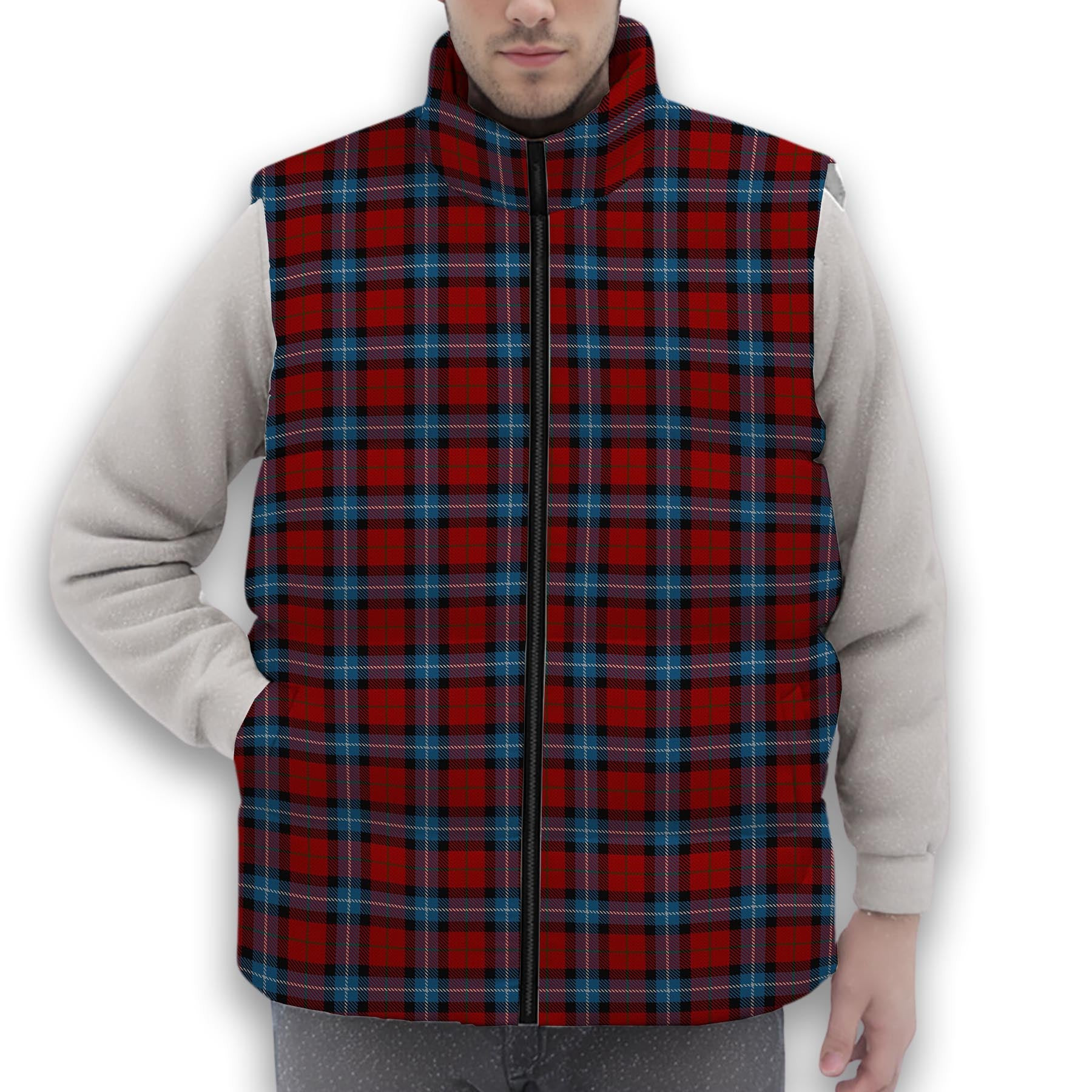 ScotsTee Shop Scottish Baillie of Polkemmet Red Premium Tartan Puffer Vest Winter White Duck Down Vest Sleeveless