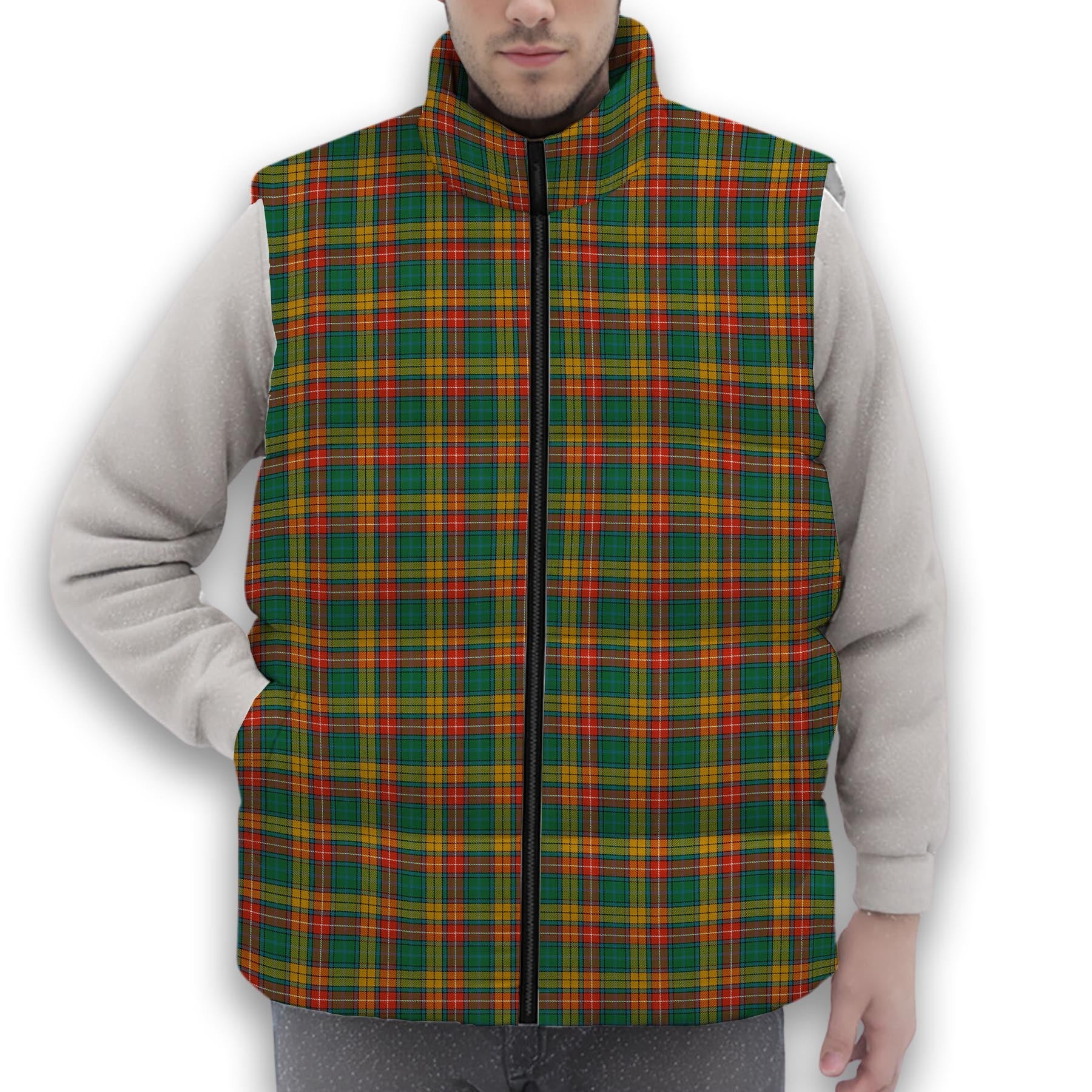 ScotsTee Shop Scottish Buchanan Ancient Clan Premium Tartan Puffer Vest Winter White Duck Down Vest Sleeveless
