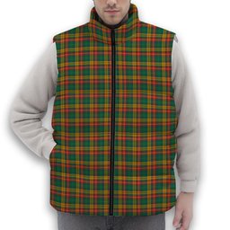 ScotsTee Shop Scottish Buchanan Ancient Clan Premium Tartan Puffer Vest Winter White Duck Down Vest Sleeveless