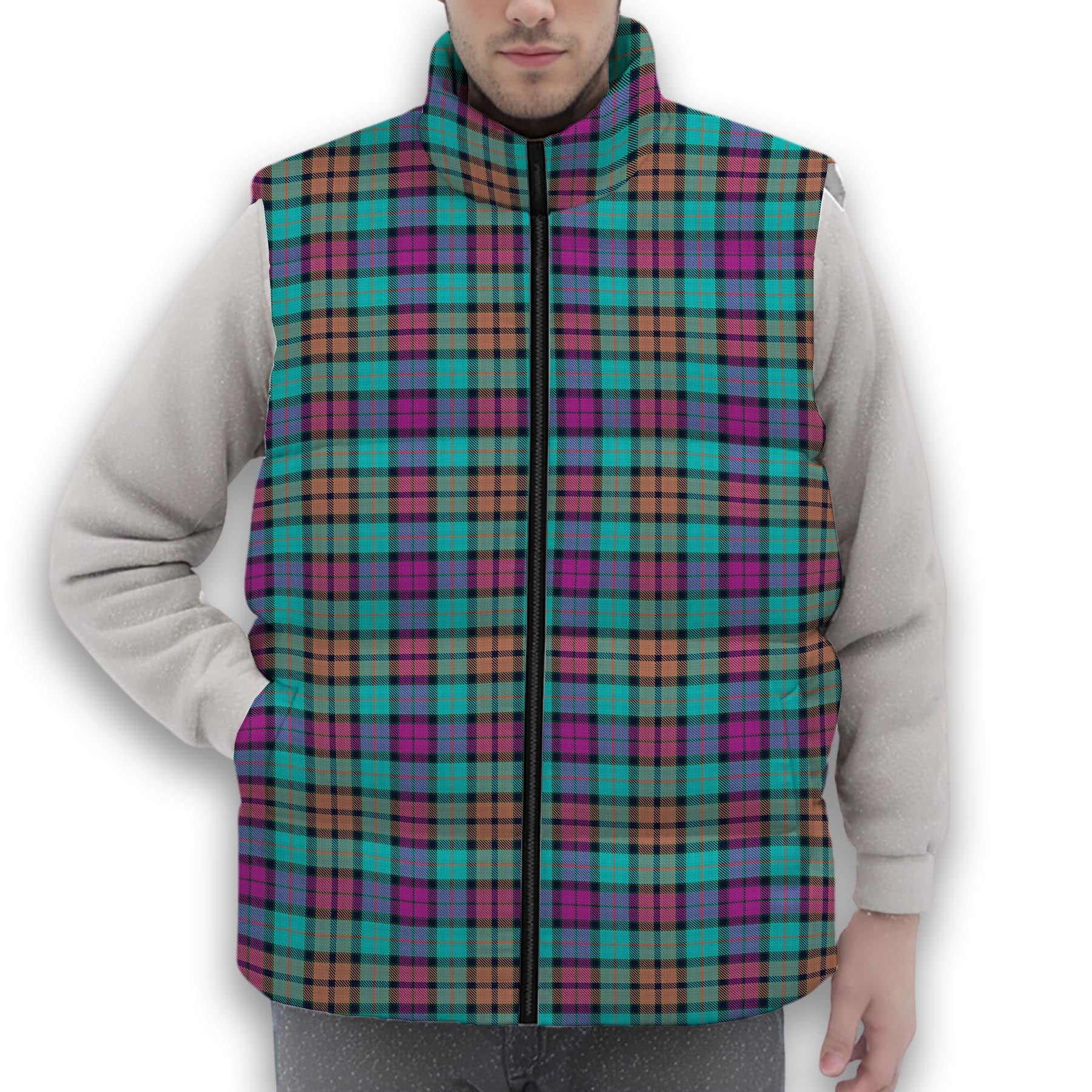 ScotsTee Shop Scottish Buchanan Inauguration Premium Tartan Puffer Vest Winter White Duck Down Vest Sleeveless