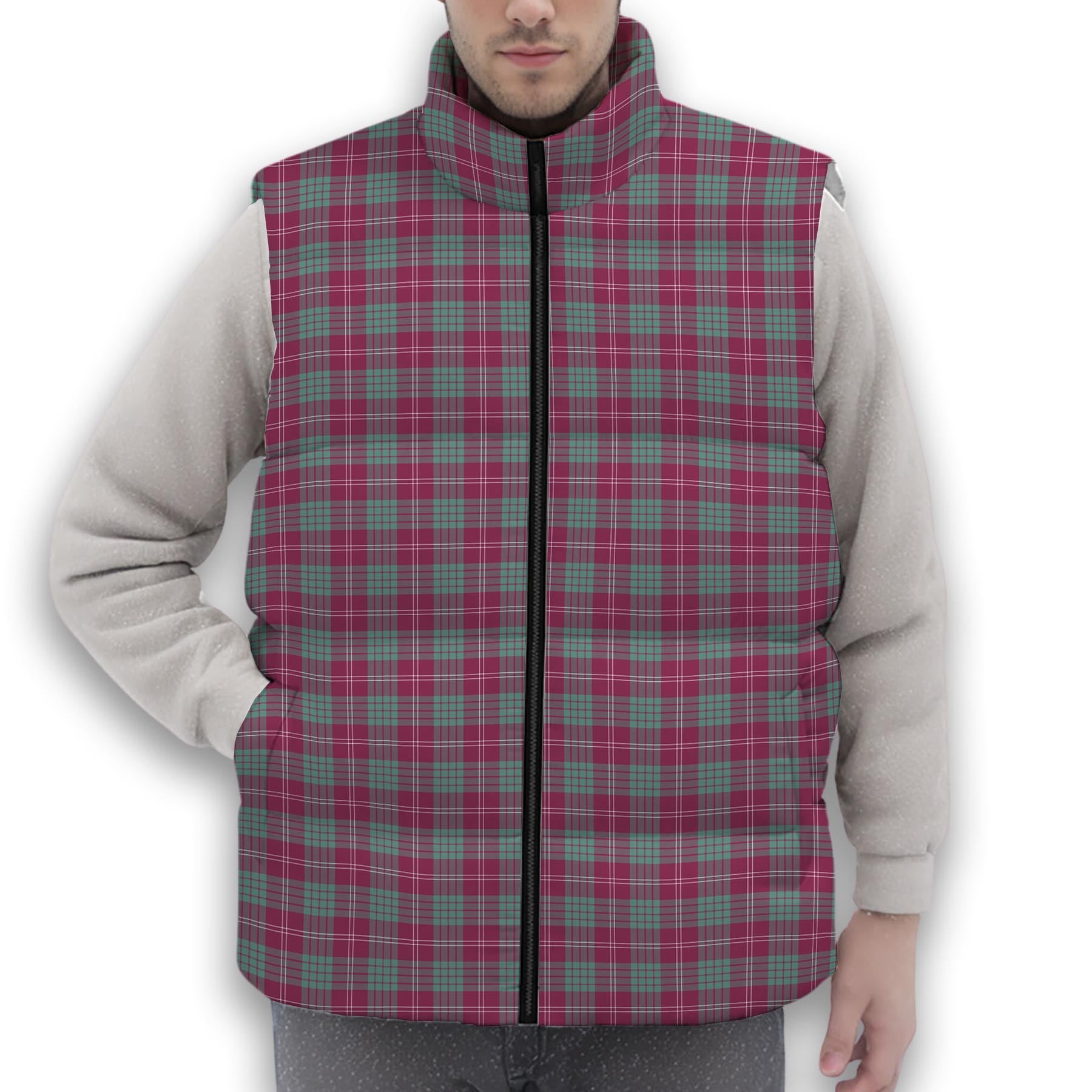 ScotsTee Shop Scottish Crawford Ancient Premium Tartan Puffer Vest Winter White Duck Down Vest Sleeveless
