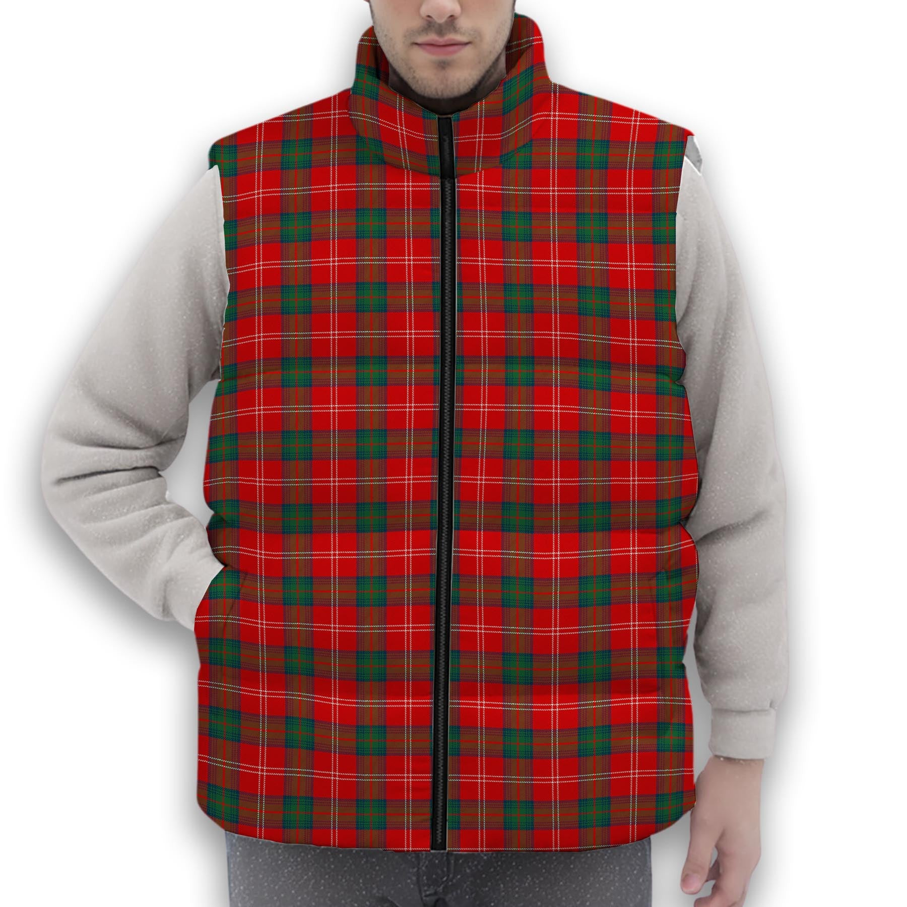 ScotsTee Shop Scottish Chisholm of Strathglass Modern Premium Tartan Puffer Vest Winter White Duck Down Vest Sleeveless