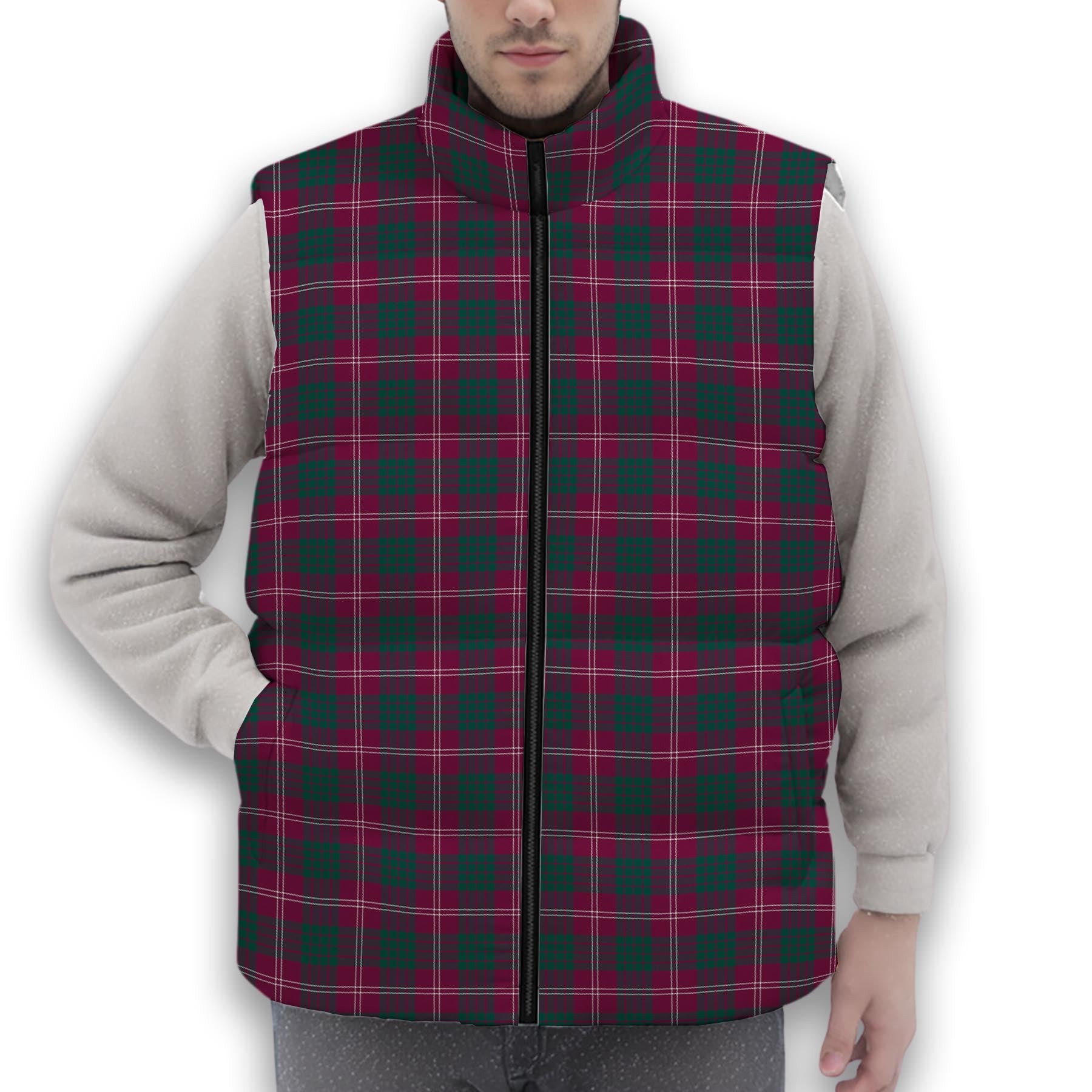 ScotsTee Shop Scottish Crawford Red Modern Premium Tartan Puffer Vest Winter White Duck Down Vest Sleeveless