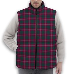 ScotsTee Shop Scottish Crawford Red Modern Premium Tartan Puffer Vest Winter White Duck Down Vest Sleeveless