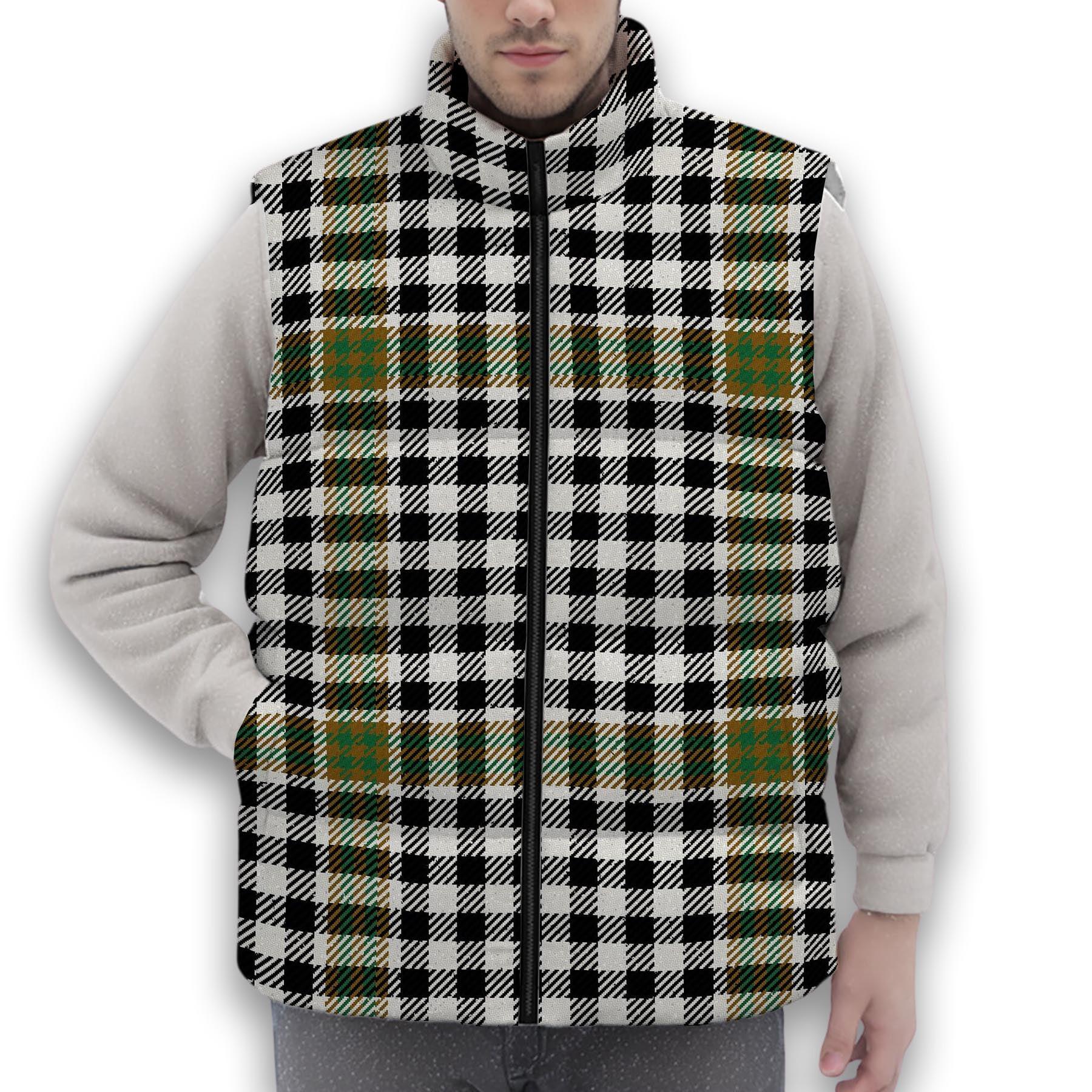 ScotsTee Shop Scottish Burns Check Ancient Premium Tartan Puffer Vest Winter White Duck Down Vest Sleeveless
