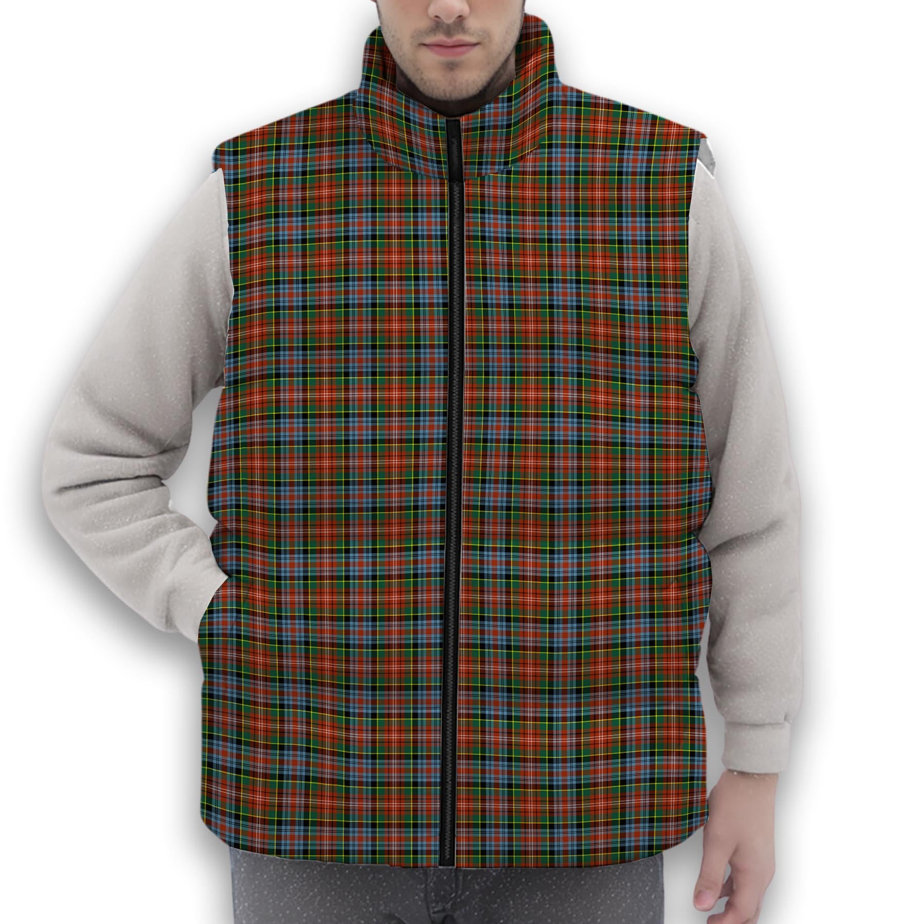 ScotsTee Shop Scottish Caledonia Ancient Premium Tartan Puffer Vest Winter White Duck Down Vest Sleeveless