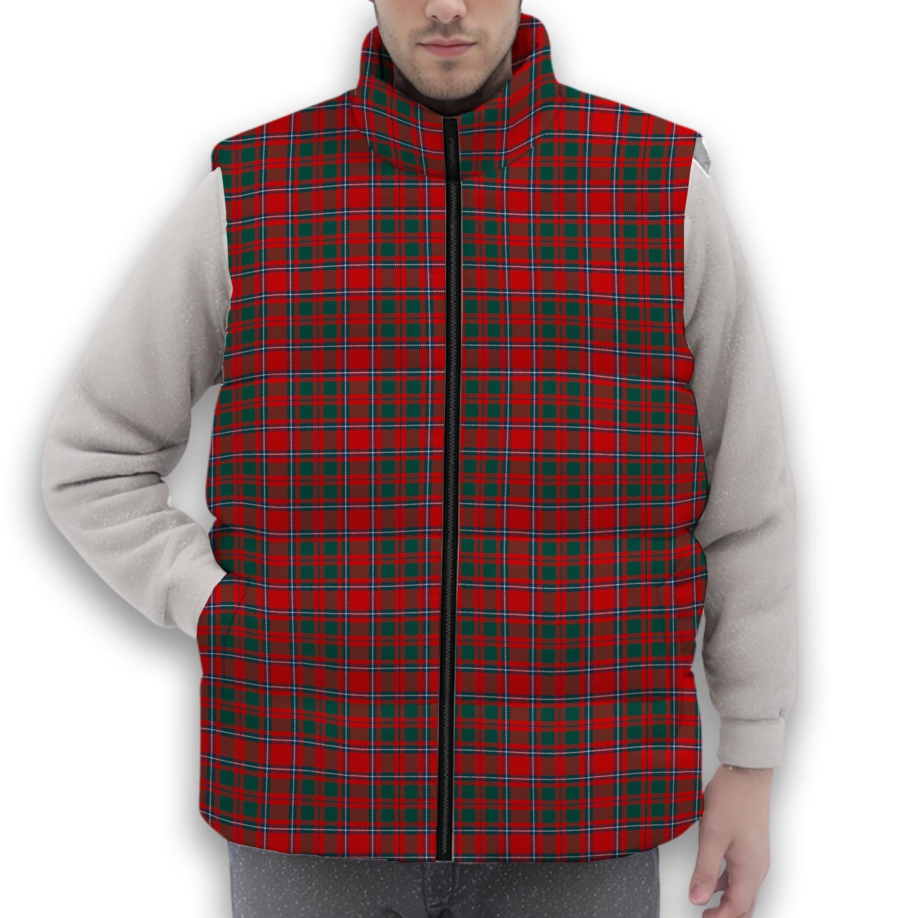 ScotsTee Shop Scottish Chisholm Artifact Modern Premium Tartan Puffer Vest Winter White Duck Down Vest Sleeveless