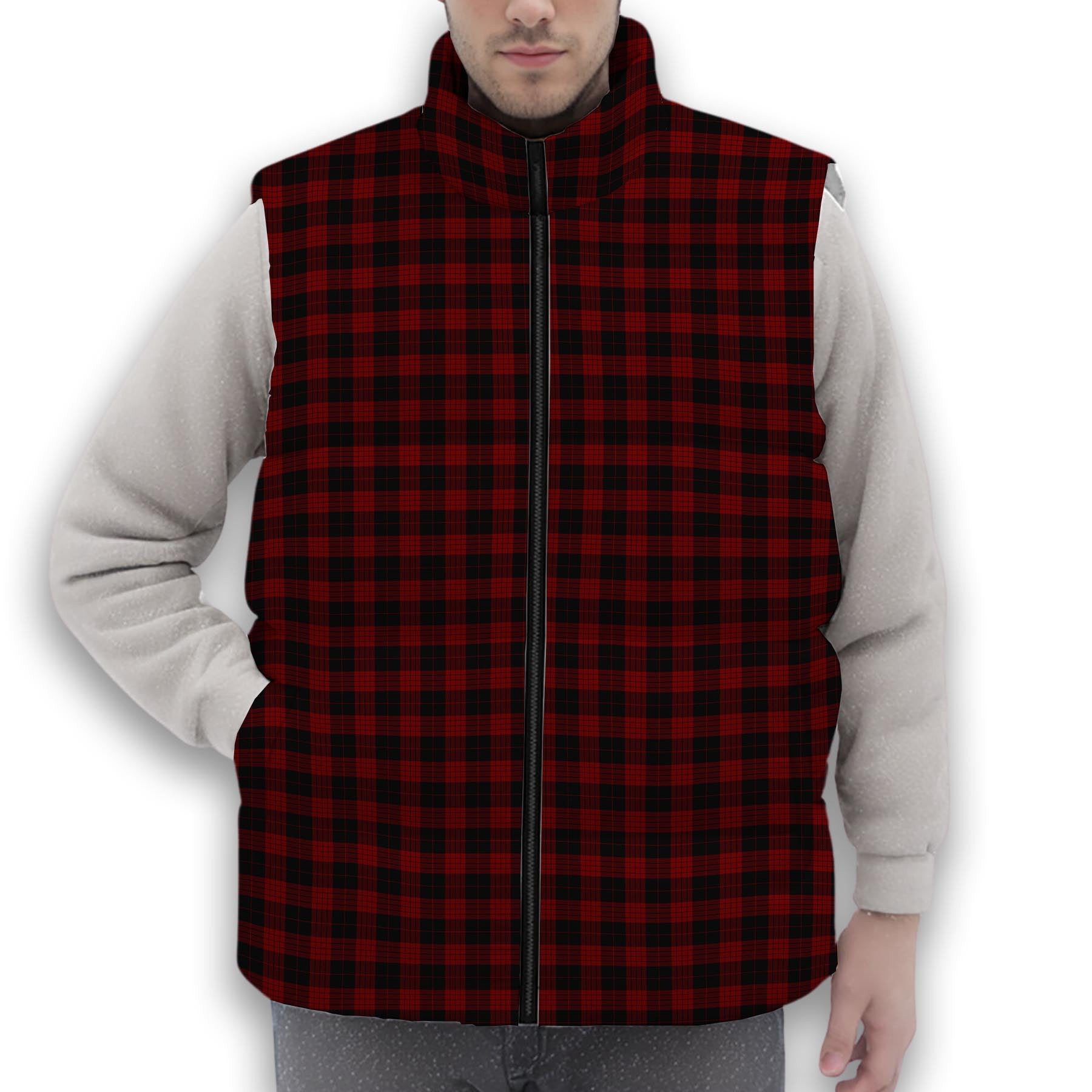 ScotsTee Shop Scottish Cameron Black and Red Premium Tartan Puffer Vest Winter White Duck Down Vest Sleeveless