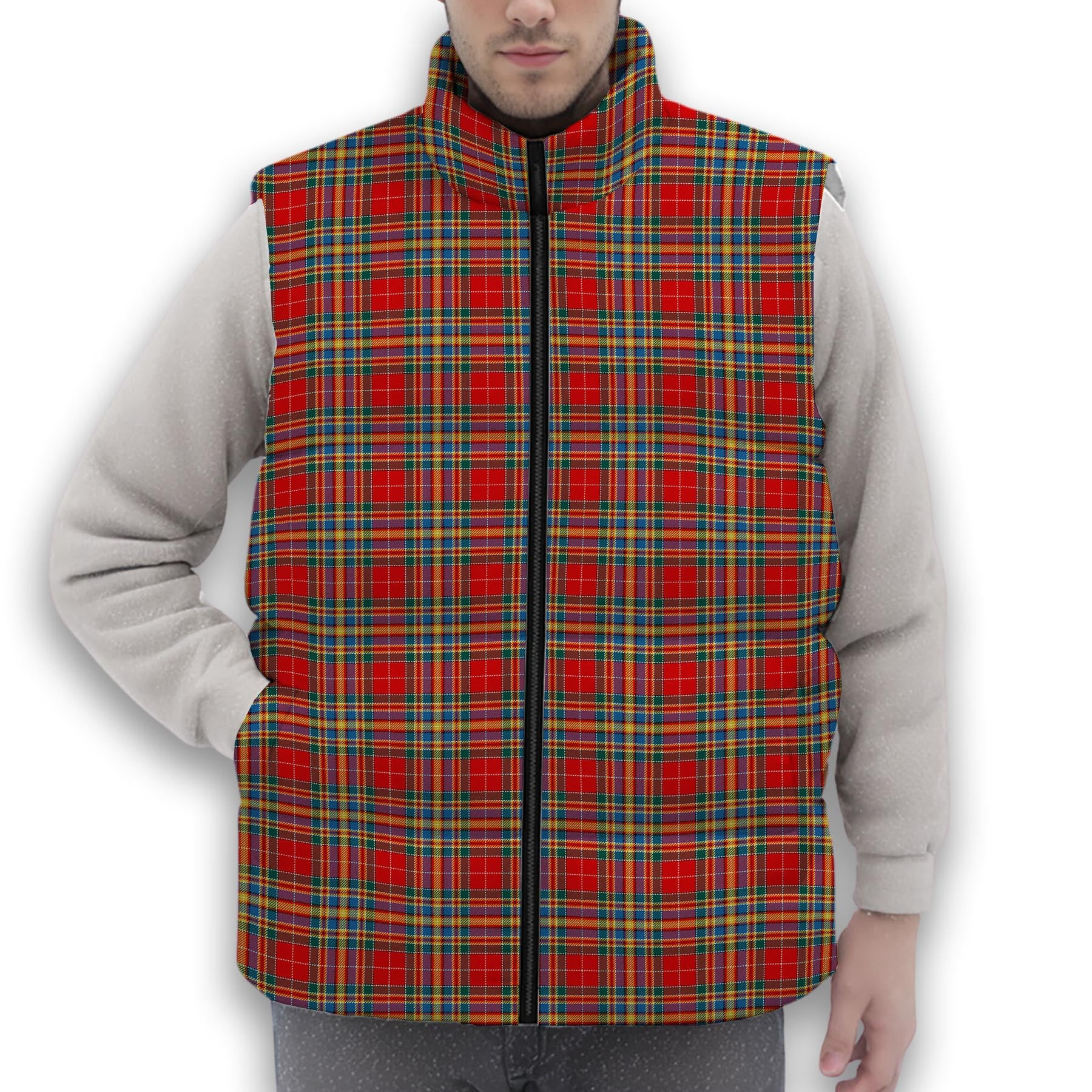 ScotsTee Shop Scottish Chattan Chief Modern Premium Tartan Puffer Vest Winter White Duck Down Vest Sleeveless