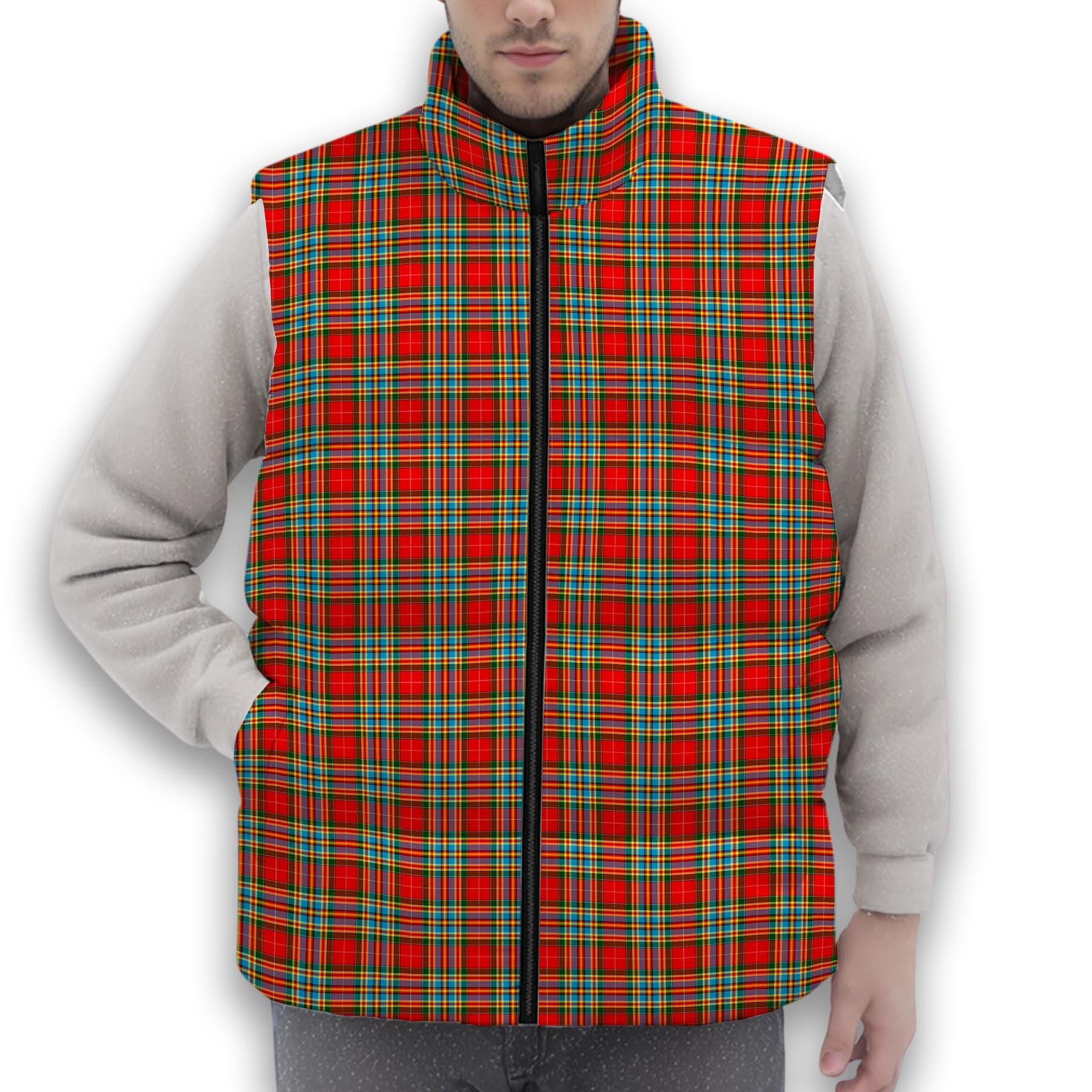 ScotsTee Shop Scottish Chattan Premium Tartan Puffer Vest Winter White Duck Down Vest Sleeveless