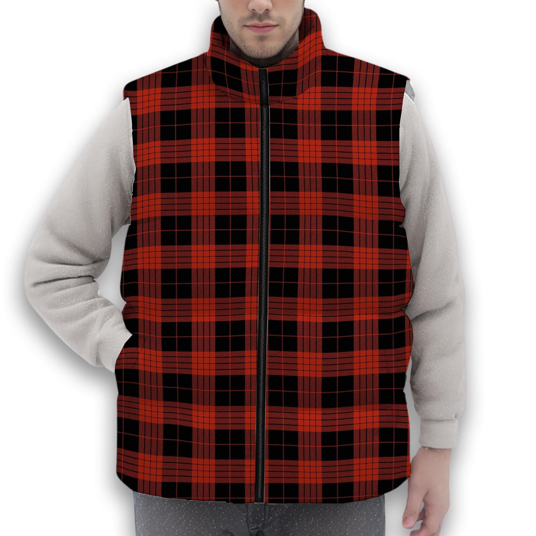 ScotsTee Shop Scottish Cameron Black and Red Ancient Premium Tartan Puffer Vest Winter White Duck Down Vest Sleeveless