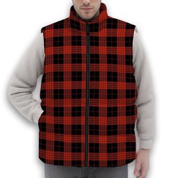 ScotsTee Shop Scottish Cameron Black and Red Ancient Premium Tartan Puffer Vest Winter White Duck Down Vest Sleeveless