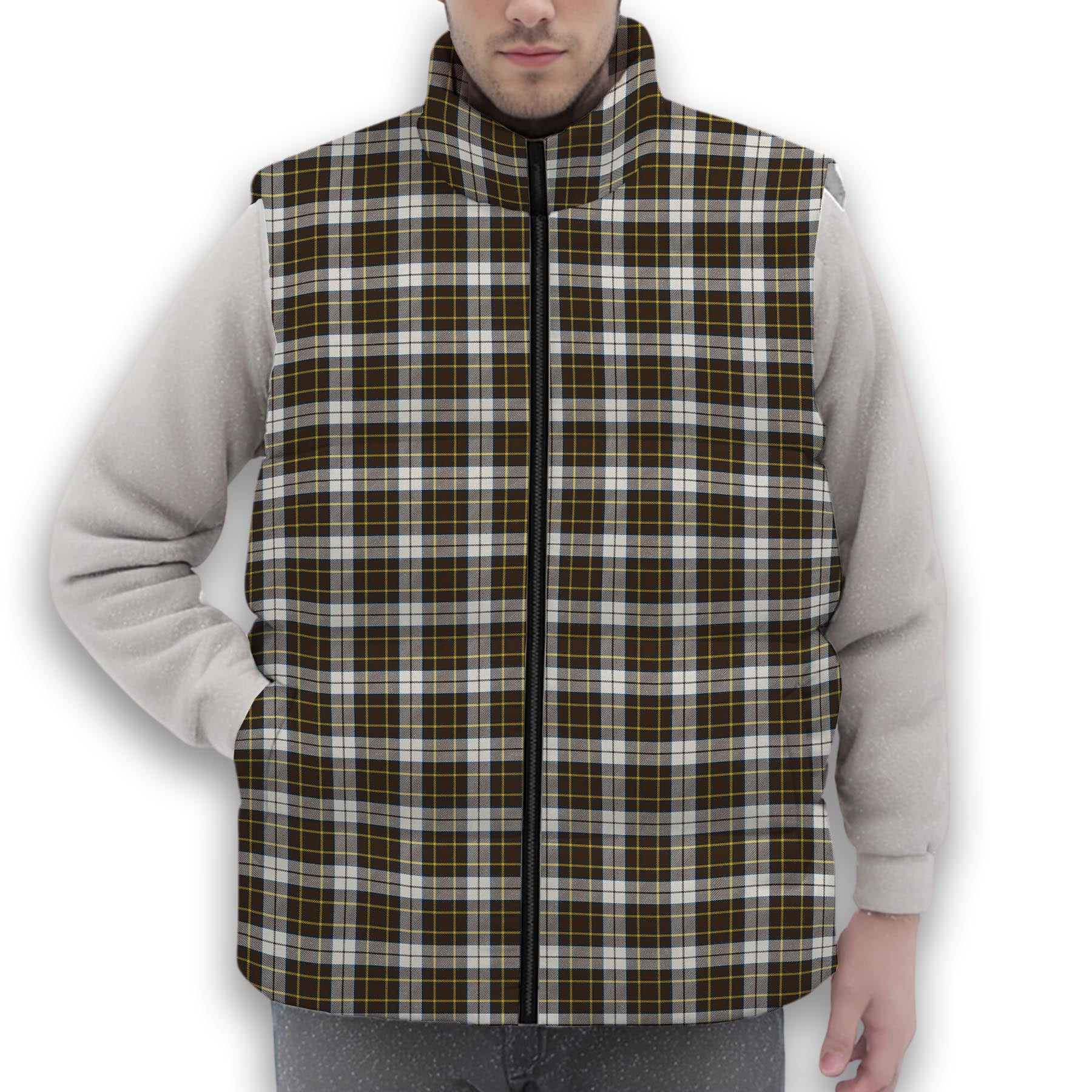 ScotsTee Shop Scottish Burns Battalion Weathered Premium Tartan Puffer Vest Winter White Duck Down Vest Sleeveless