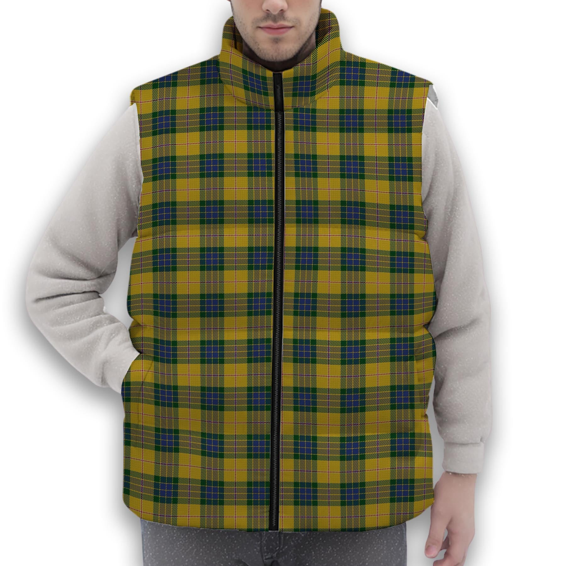 ScotsTee Shop Scottish Fraser Yellow Premium Tartan Puffer Vest Winter White Duck Down Vest Sleeveless