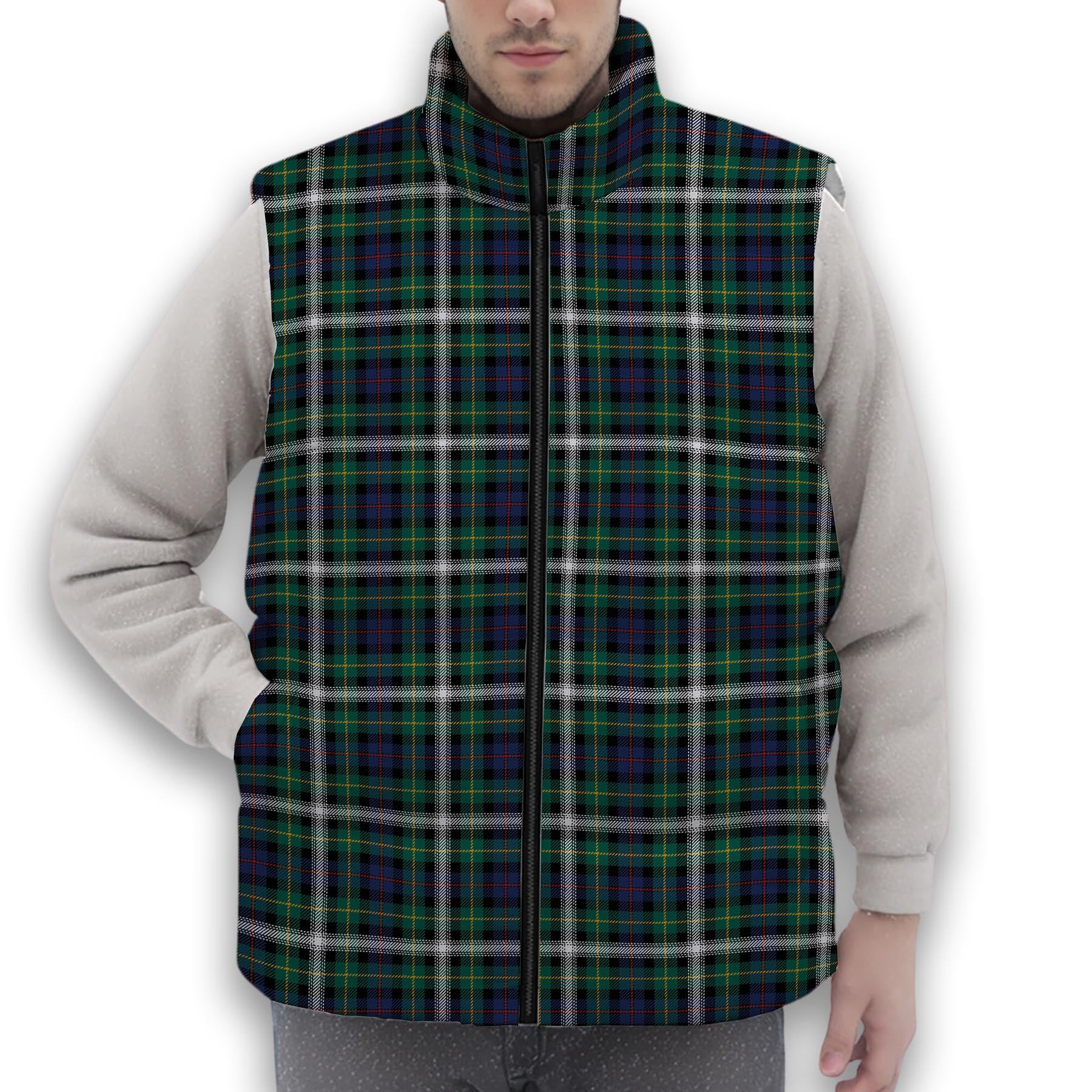 ScotsTee Shop Scottish Farquharson Dress Modern Premium Tartan Puffer Vest Winter White Duck Down Vest Sleeveless