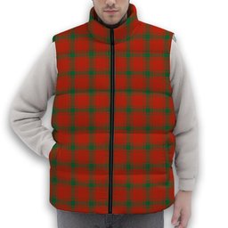 ScotsTee Shop Scottish Donald of the Isles Red Ancient Premium Tartan Puffer Vest Winter White Duck Down Vest Sleeveless