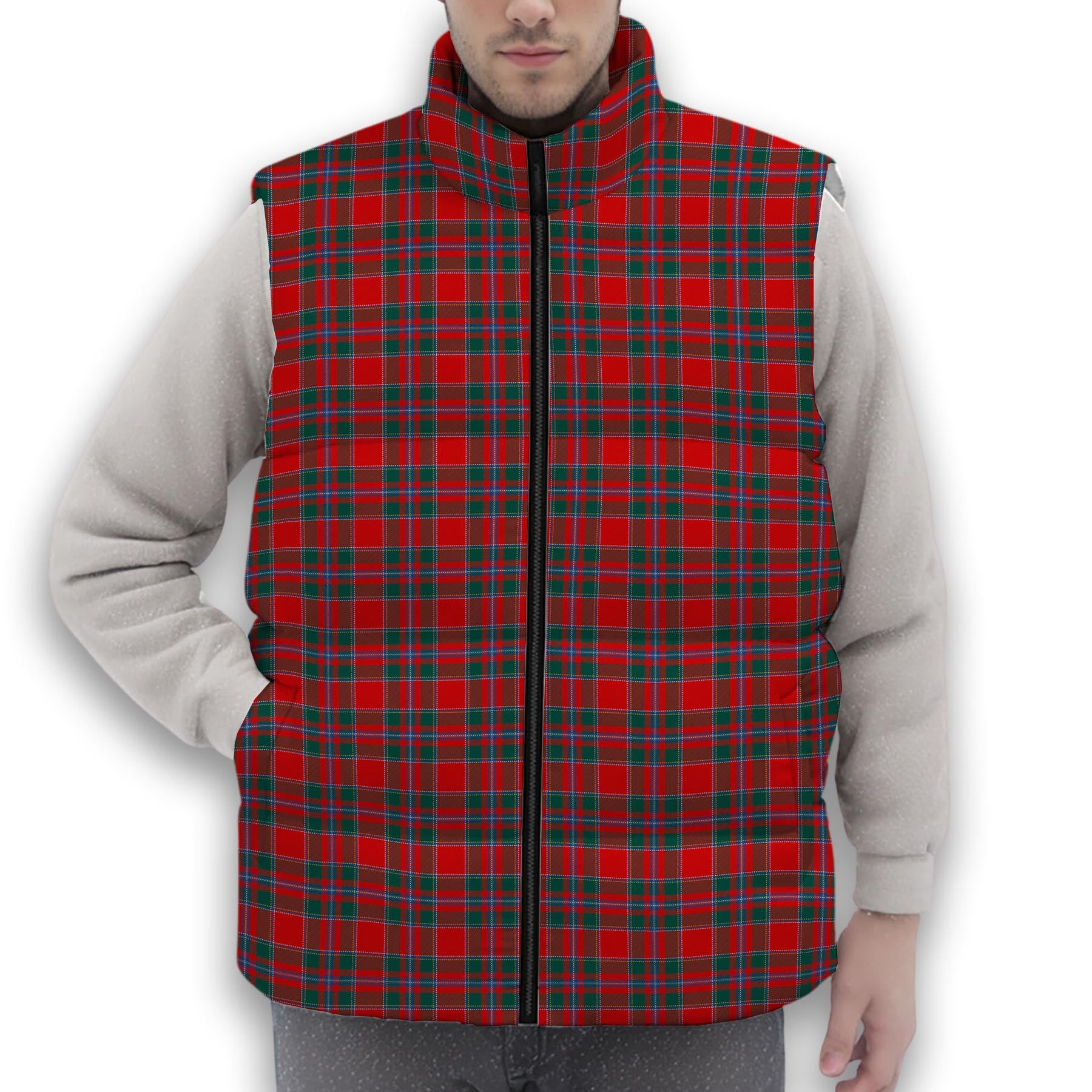 ScotsTee Shop Scottish Drummond of Perth Modern Premium Tartan Puffer Vest Winter White Duck Down Vest Sleeveless