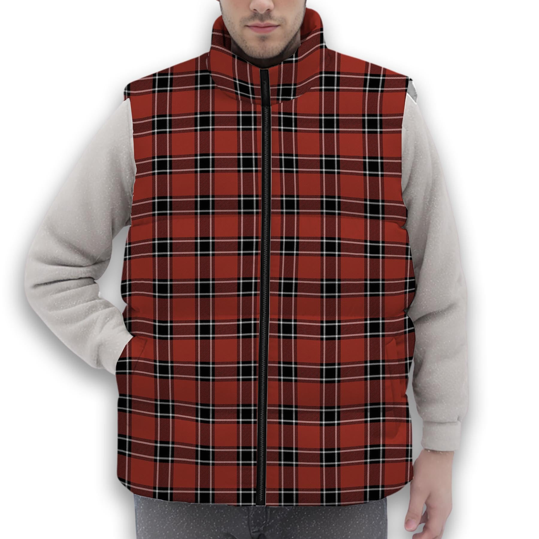 ScotsTee Shop Scottish Dunbar District Modern Premium Tartan Puffer Vest Winter White Duck Down Vest Sleeveless