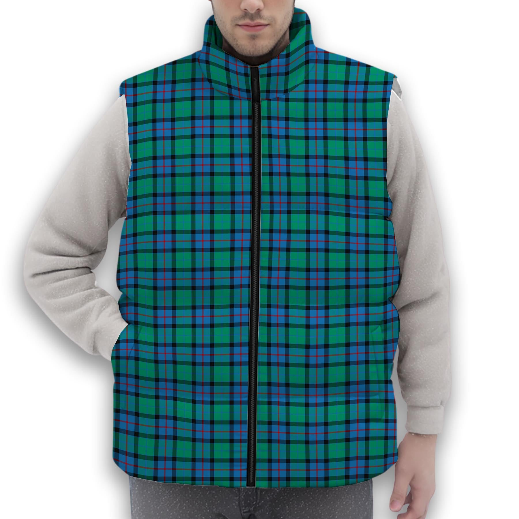 ScotsTee Shop Scottish Flower Of Scotland SC Premium Tartan Puffer Vest Winter White Duck Down Vest Sleeveless