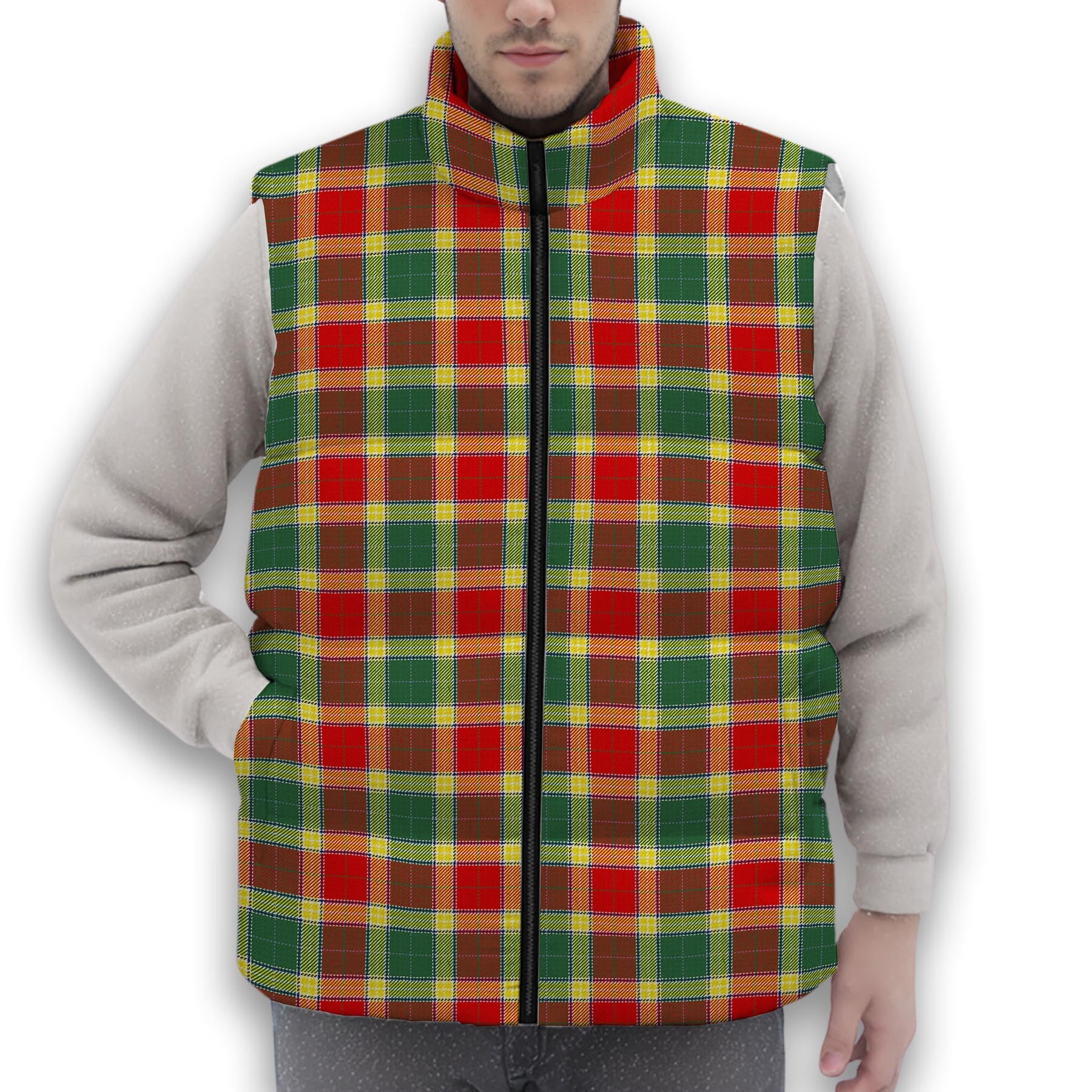 ScotsTee Shop Scottish Gibbs Modern Premium Tartan Puffer Vest Winter White Duck Down Vest Sleeveless