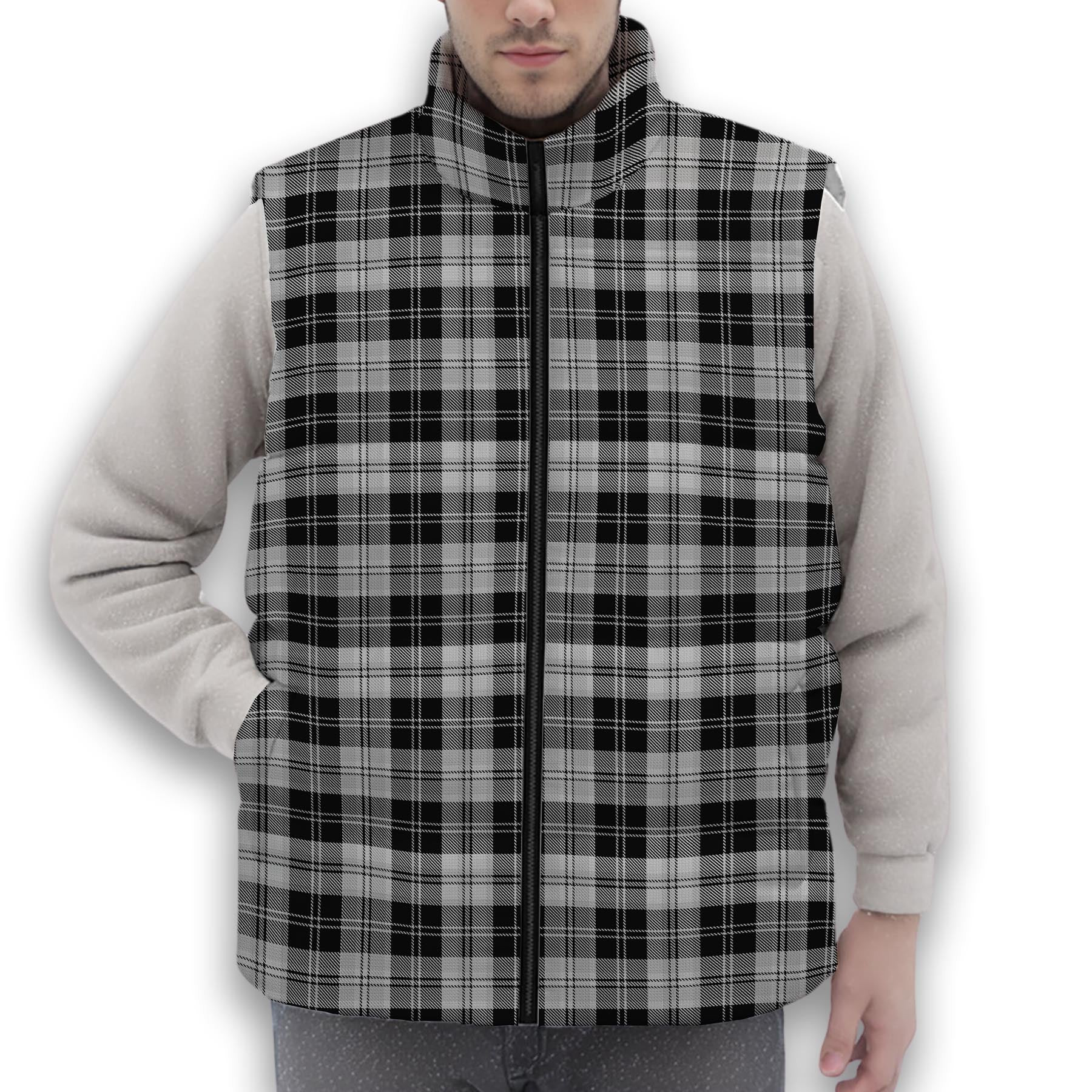 ScotsTee Shop Scottish Erskine Black and White Premium Tartan Puffer Vest Winter White Duck Down Vest Sleeveless