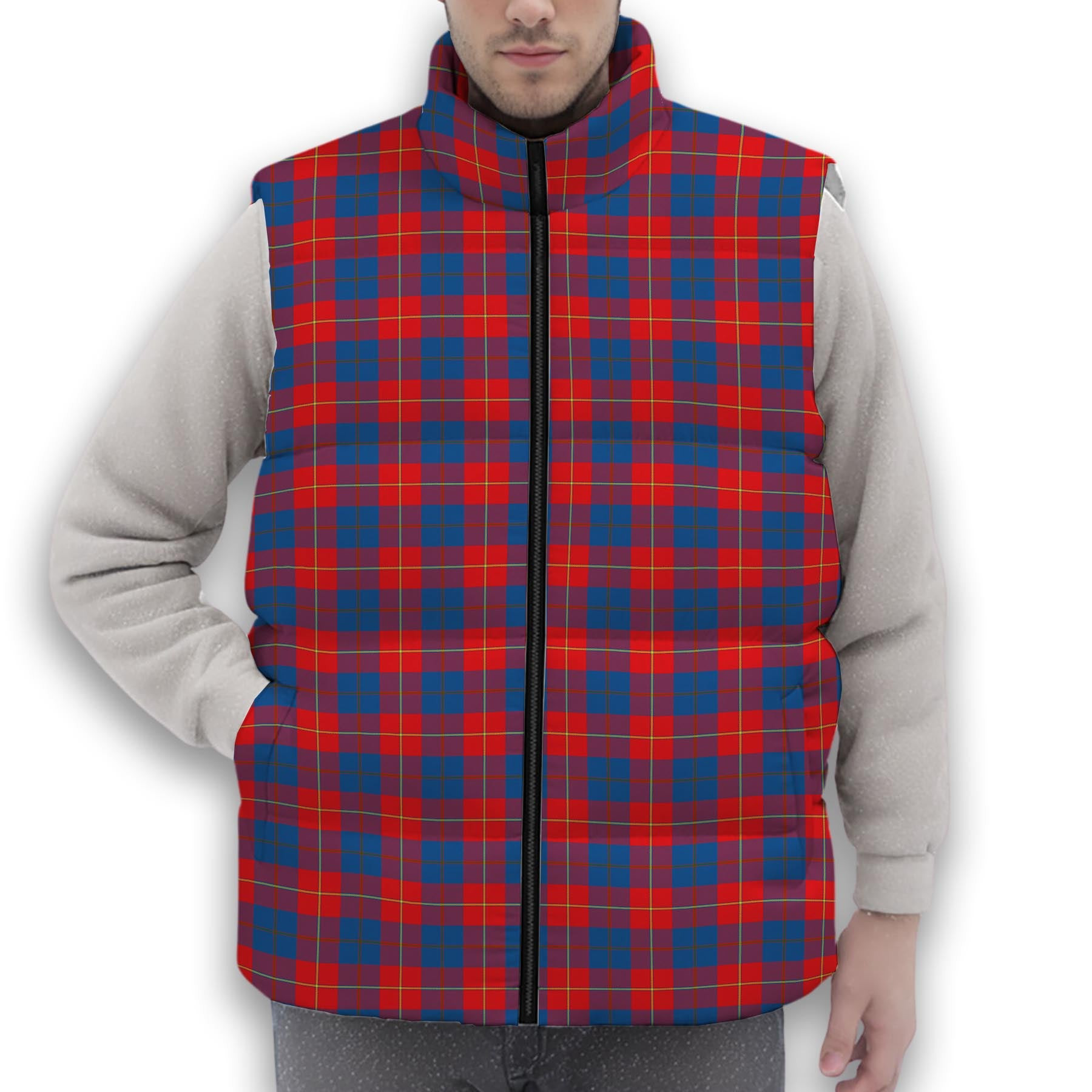 ScotsTee Shop Scottish Galloway Red Premium Tartan Puffer Vest Winter White Duck Down Vest Sleeveless