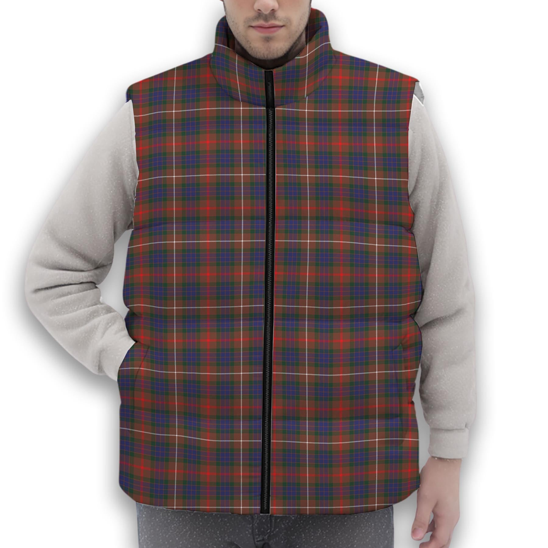 ScotsTee Shop Scottish Fraser Hunting Modern Premium Tartan Puffer Vest Winter White Duck Down Vest Sleeveless