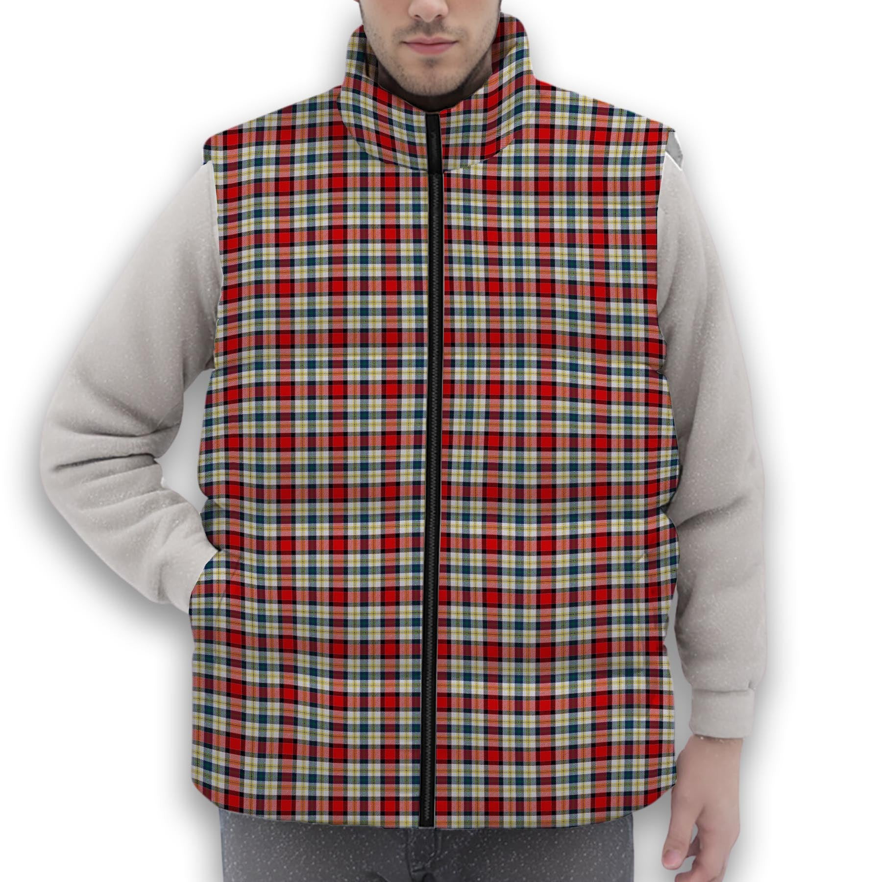 ScotsTee Shop Scottish Dundee Dress Premium Tartan Puffer Vest Winter White Duck Down Vest Sleeveless