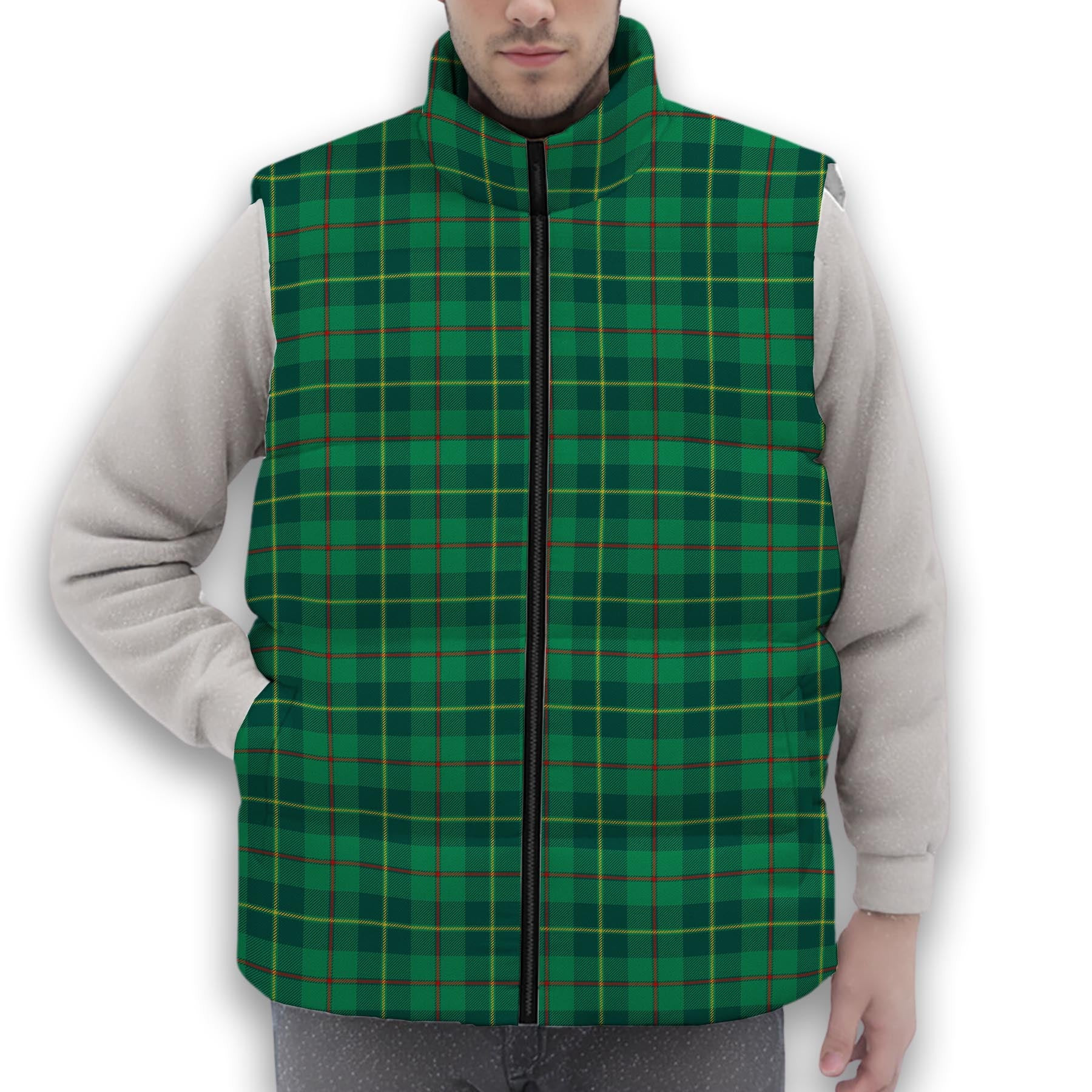 ScotsTee Shop Scottish Galloway Green Modern Premium Tartan Puffer Vest Winter White Duck Down Vest Sleeveless