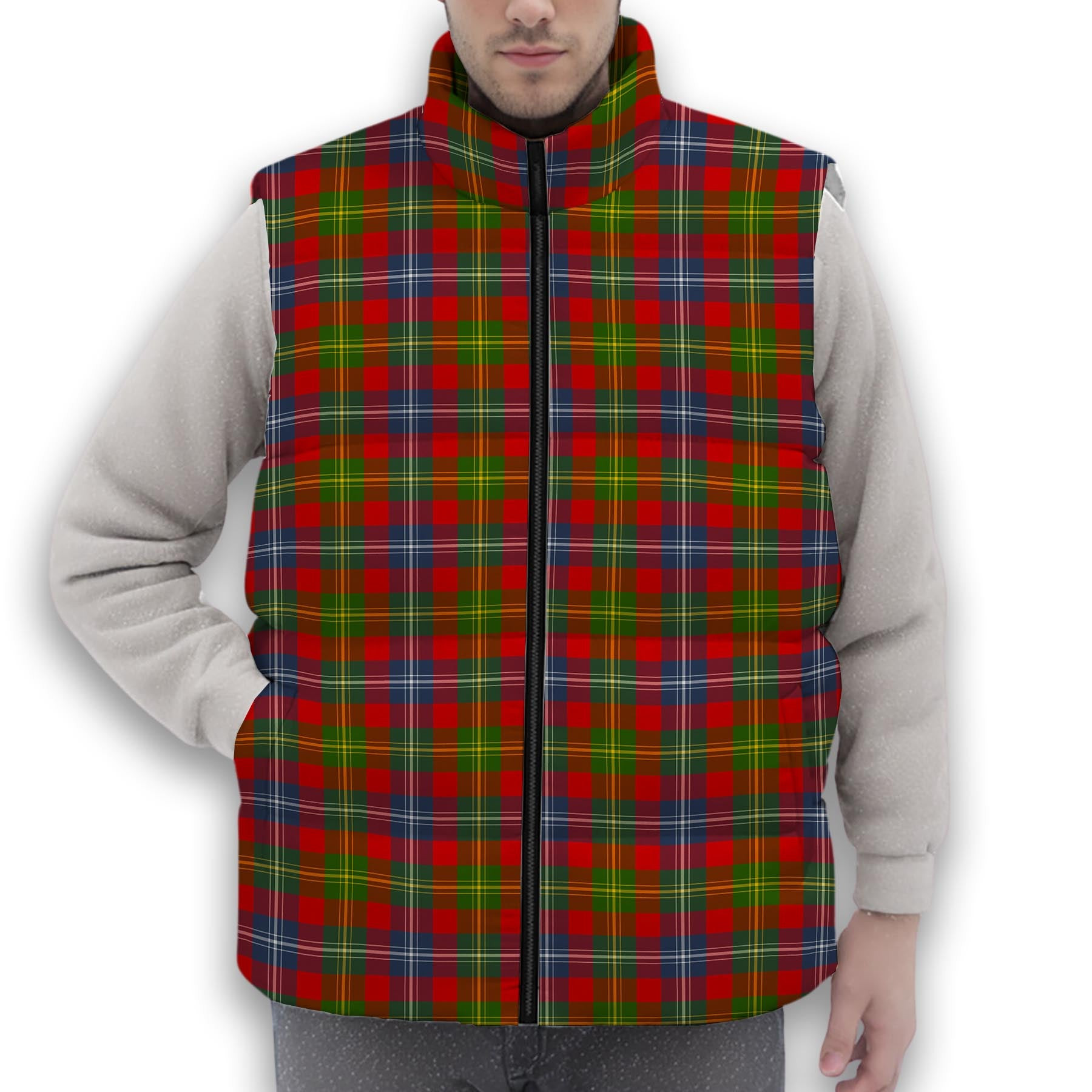ScotsTee Shop Scottish Foster Modern Premium Tartan Puffer Vest Winter White Duck Down Vest Sleeveless