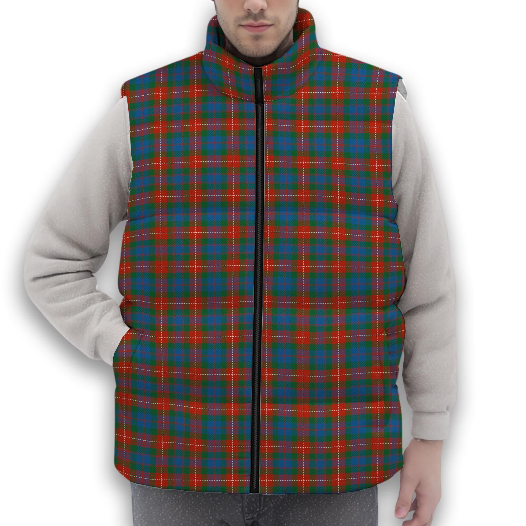 ScotsTee Shop Scottish Fraser of Lovat Ancient Premium Tartan Puffer Vest Winter White Duck Down Vest Sleeveless